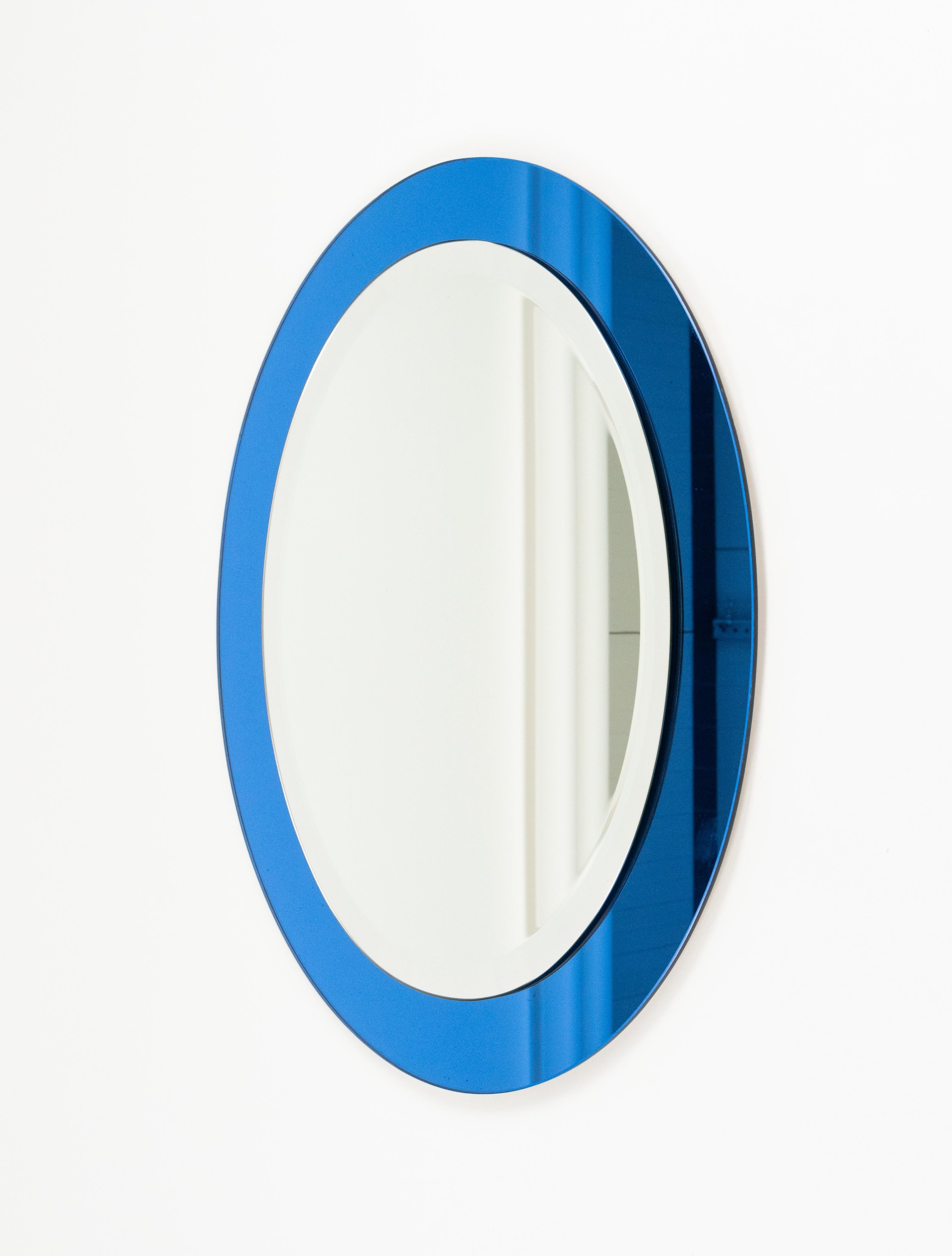Midcentury Blue Oval Wall Mirror by Antonio Lupi for Cristal Luxor, Italy 1960s For Sale 3