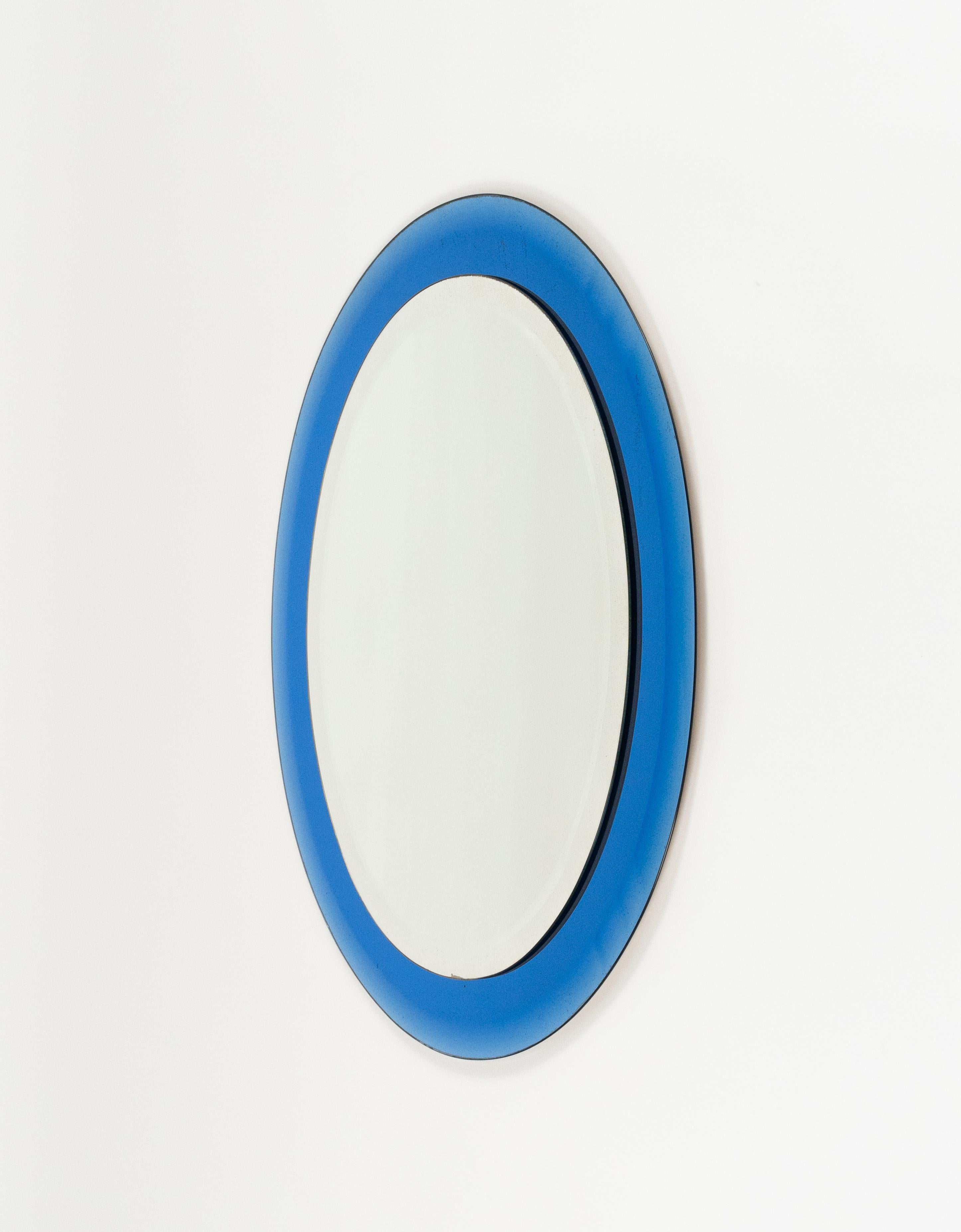 Midcentury Blue Oval Wall Mirror by Antonio Lupi for Cristal Luxor, Italy 1960s 4