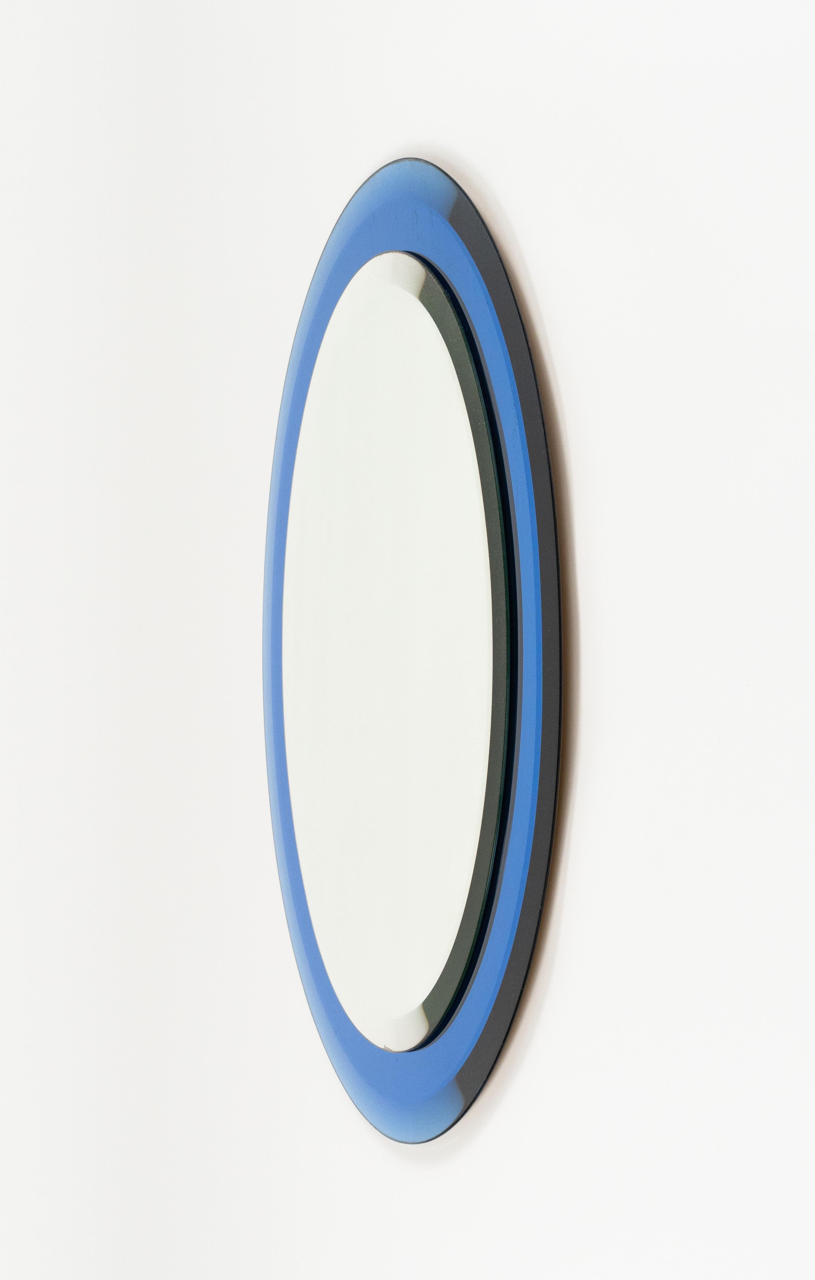 Midcentury Blue Oval Wall Mirror by Antonio Lupi for Cristal Luxor, Italy 1960s 5