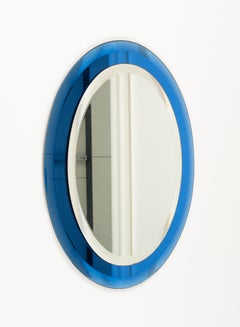 Midcentury Blue Oval Wall Mirror by Antonio Lupi for Cristal Luxor, Italy 1960s