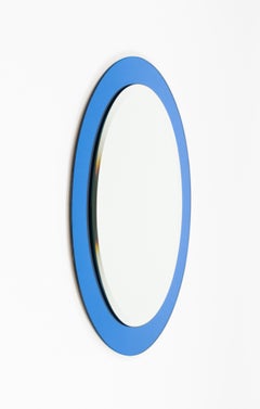 Specchio da parete ovale blu del Medioevo di Antonio Lupi per Cristal Luxor, Italia 1960s