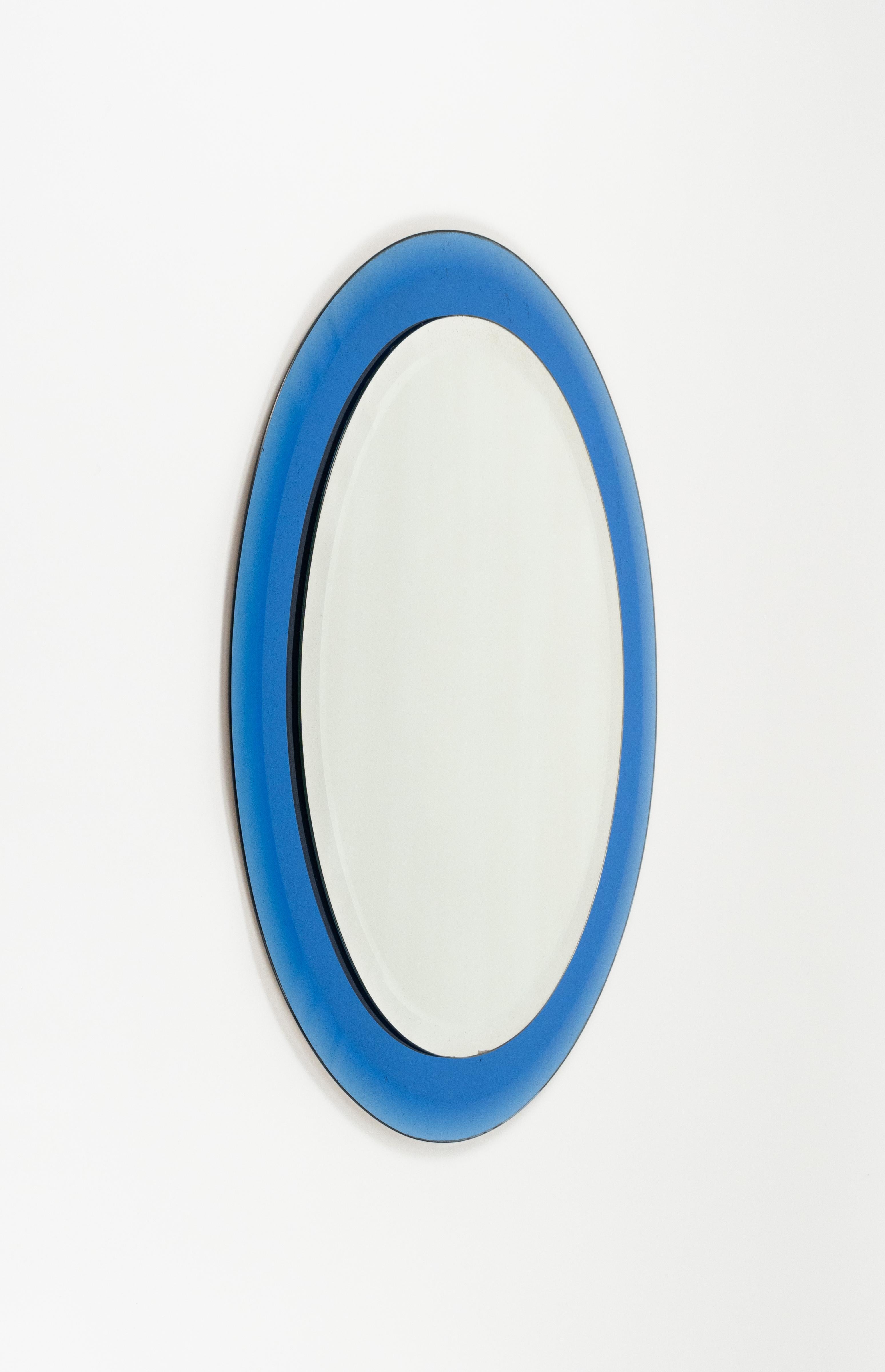 Mid-Century Modern Midcentury Blue Oval Wall Mirror by Antonio Lupi for Cristal Luxor, Italy 1960s