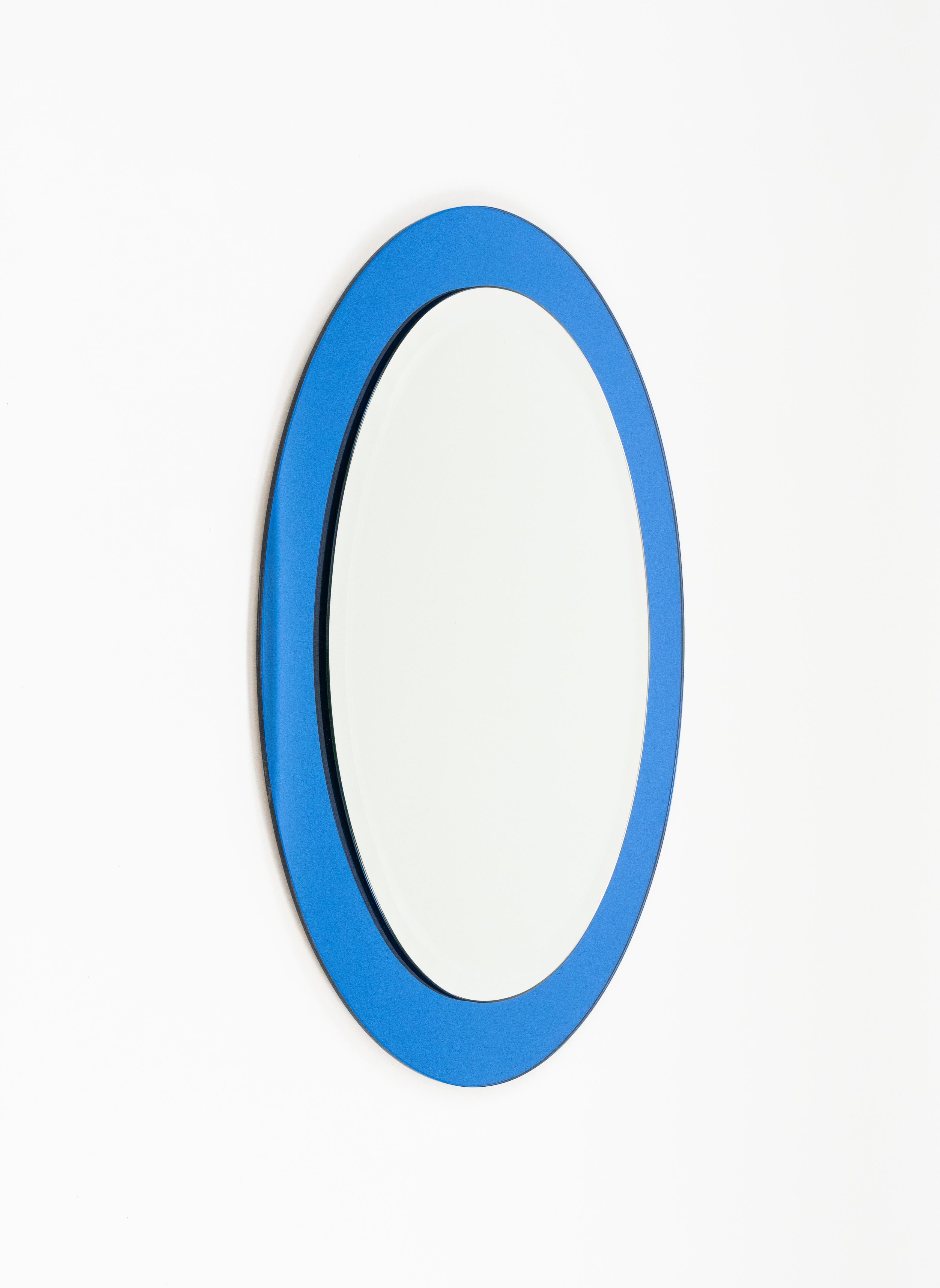 Mid-Century Modern Midcentury Blue Oval Wall Mirror by Antonio Lupi for Cristal Luxor, Italy 1960s For Sale