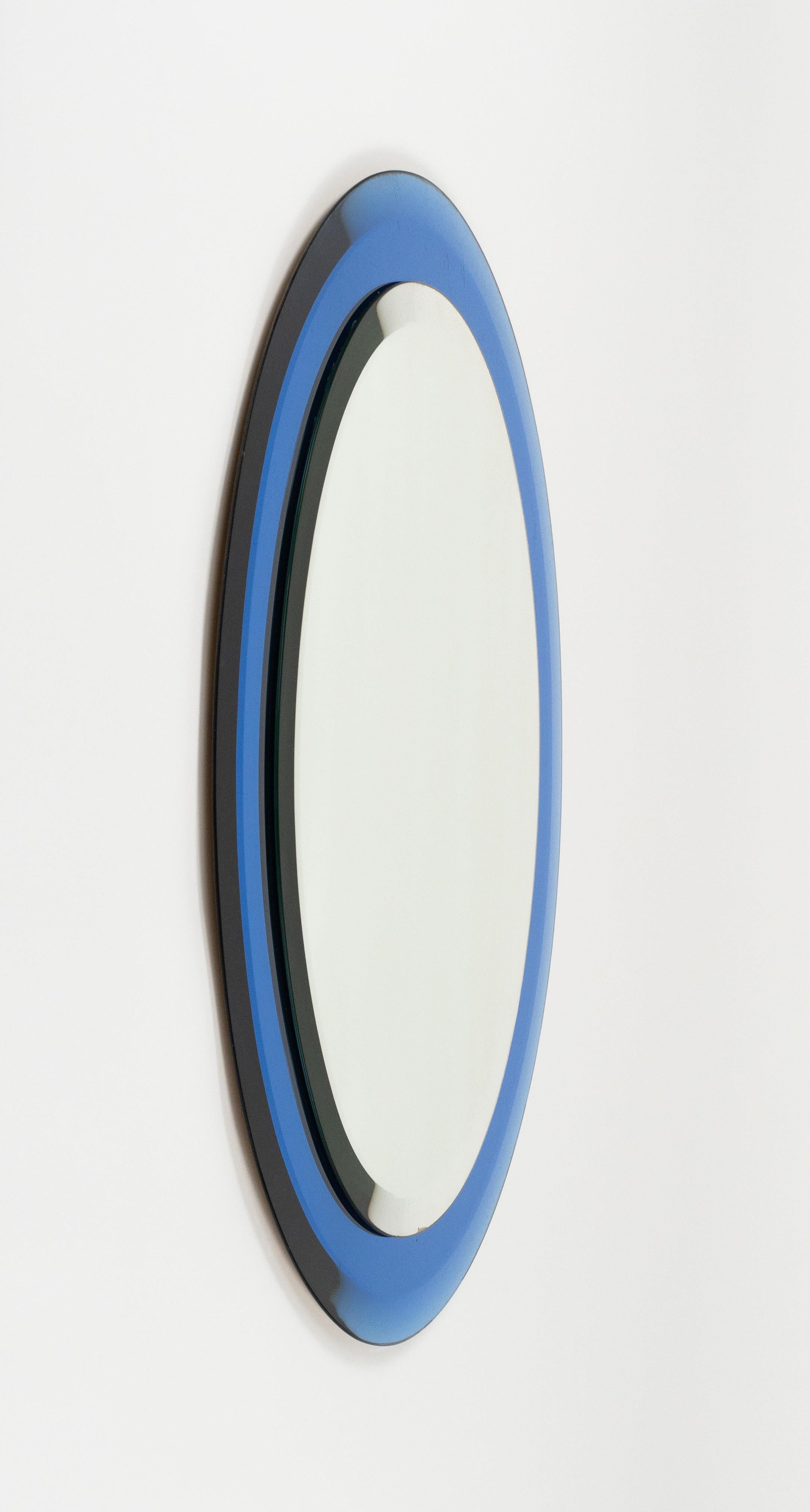 Italian Midcentury Blue Oval Wall Mirror by Antonio Lupi for Cristal Luxor, Italy 1960s