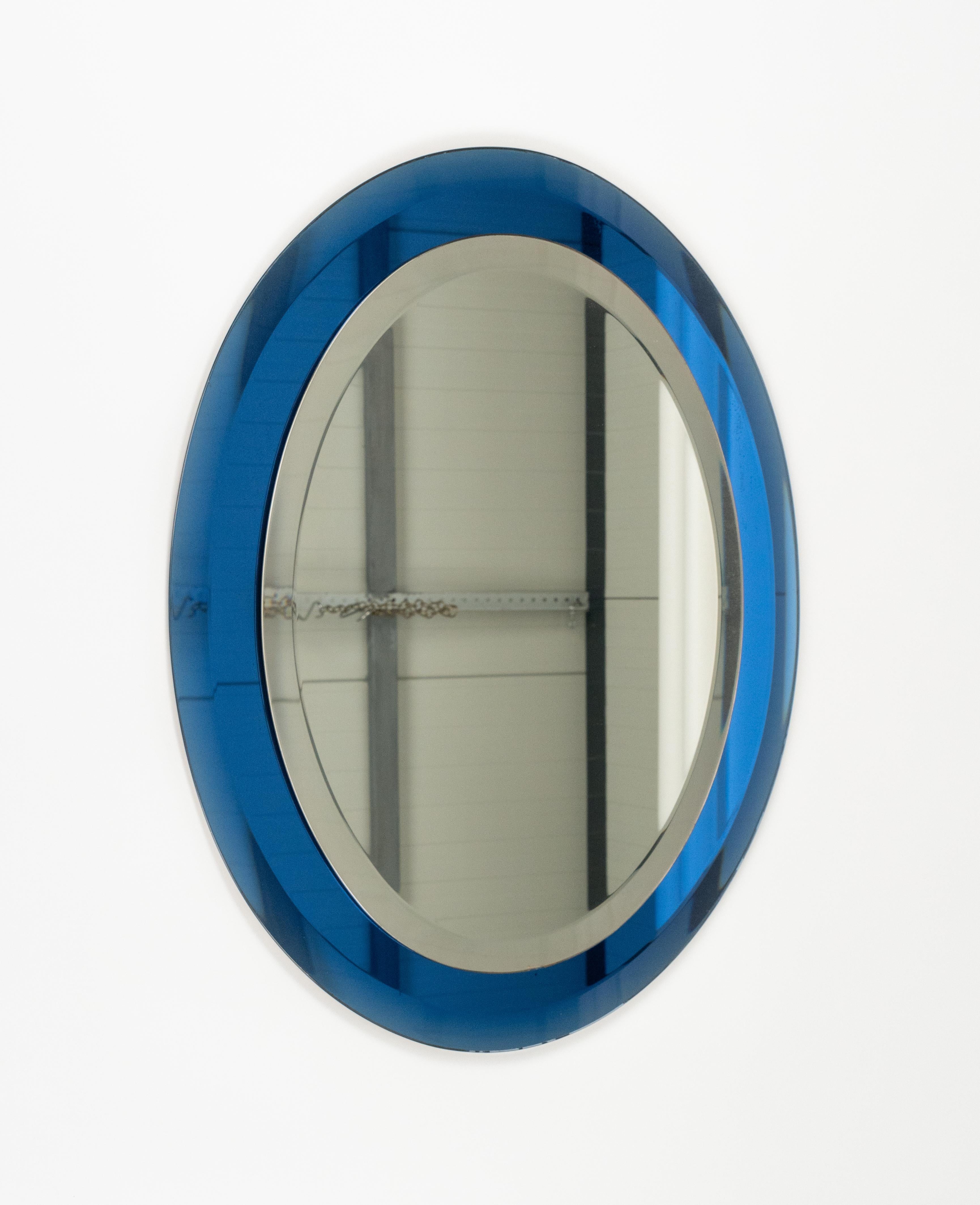 Mid-20th Century Midcentury Blue Oval Wall Mirror by Antonio Lupi for Cristal Luxor, Italy 1960s