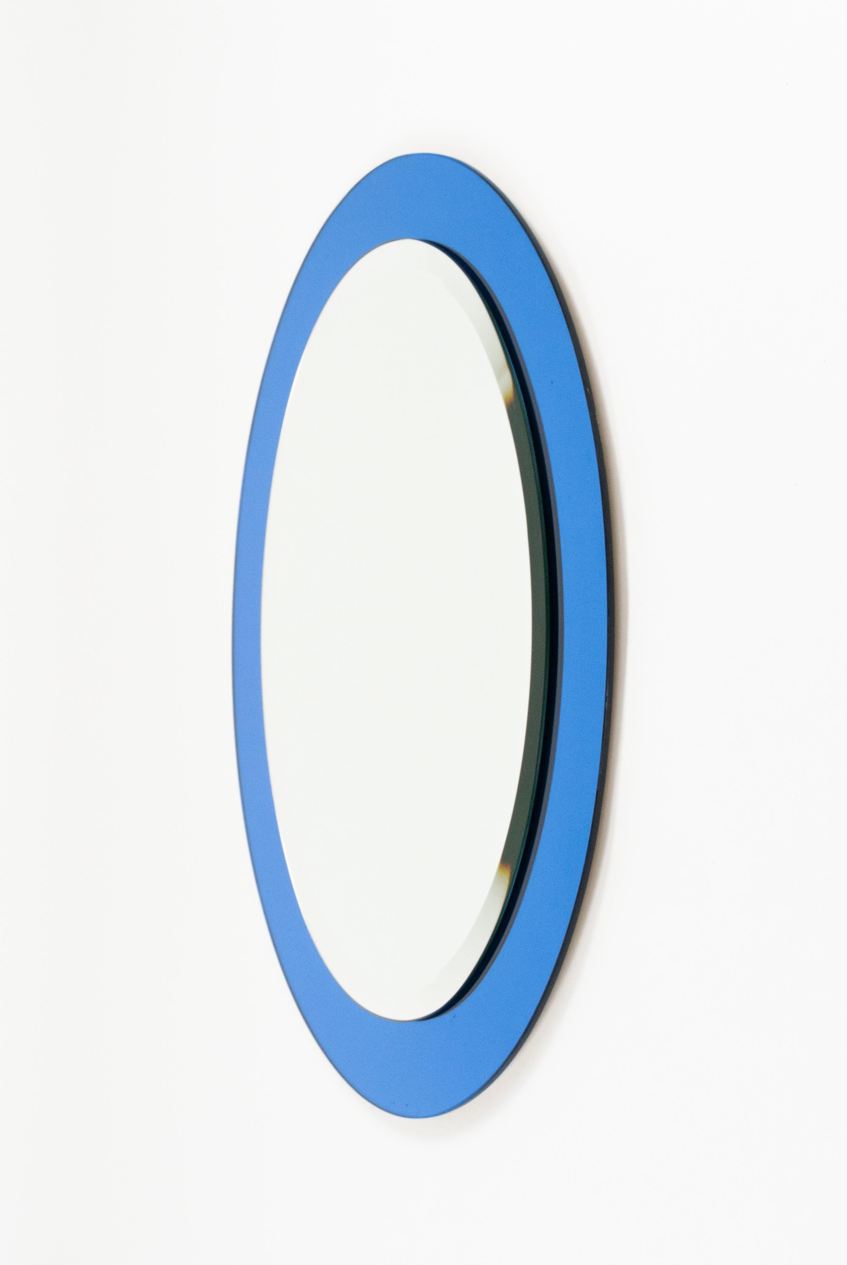 Midcentury Blue Oval Wall Mirror by Antonio Lupi for Cristal Luxor, Italy 1960s For Sale 1