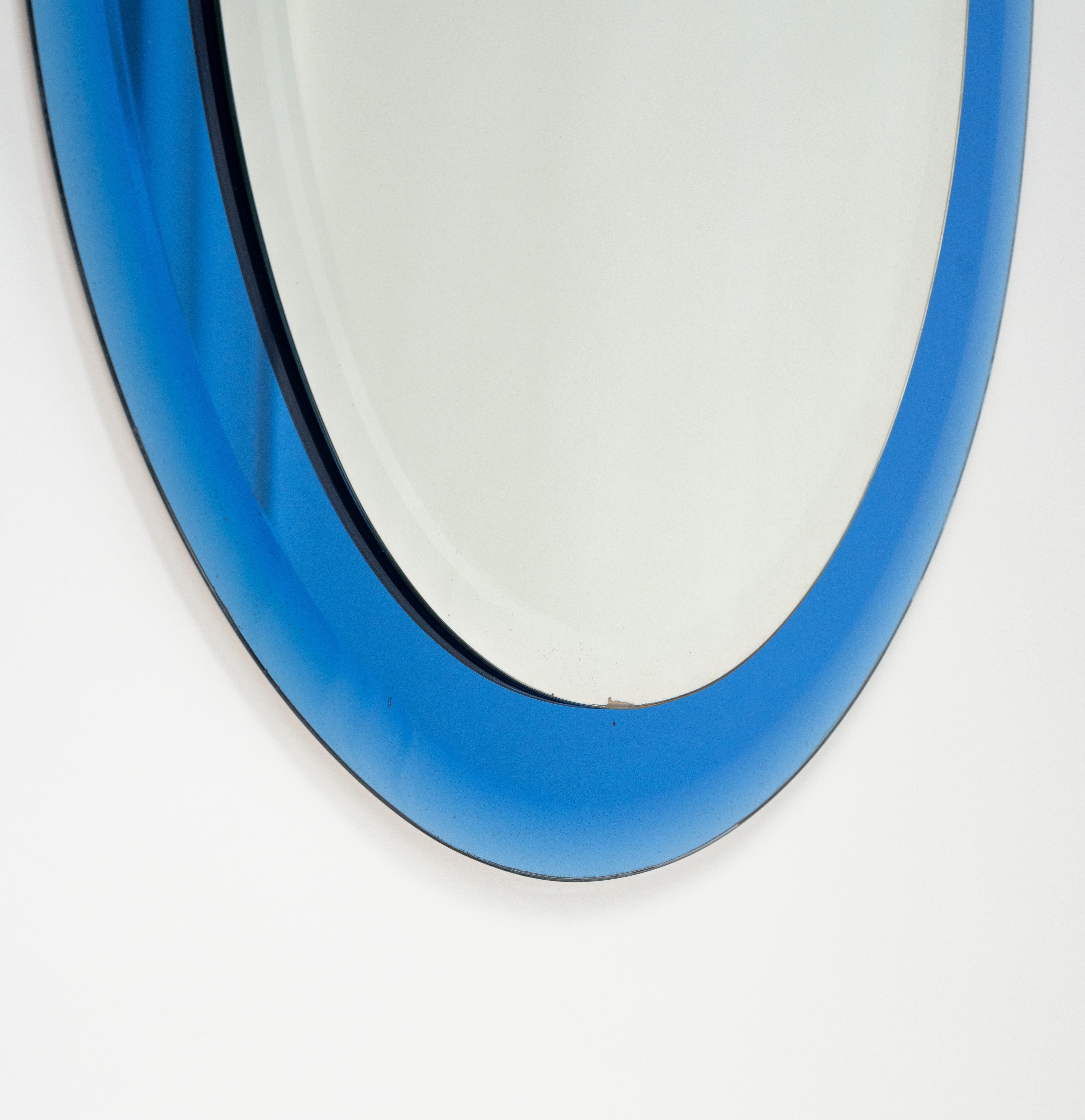 Midcentury Blue Oval Wall Mirror by Antonio Lupi for Cristal Luxor, Italy 1960s 2