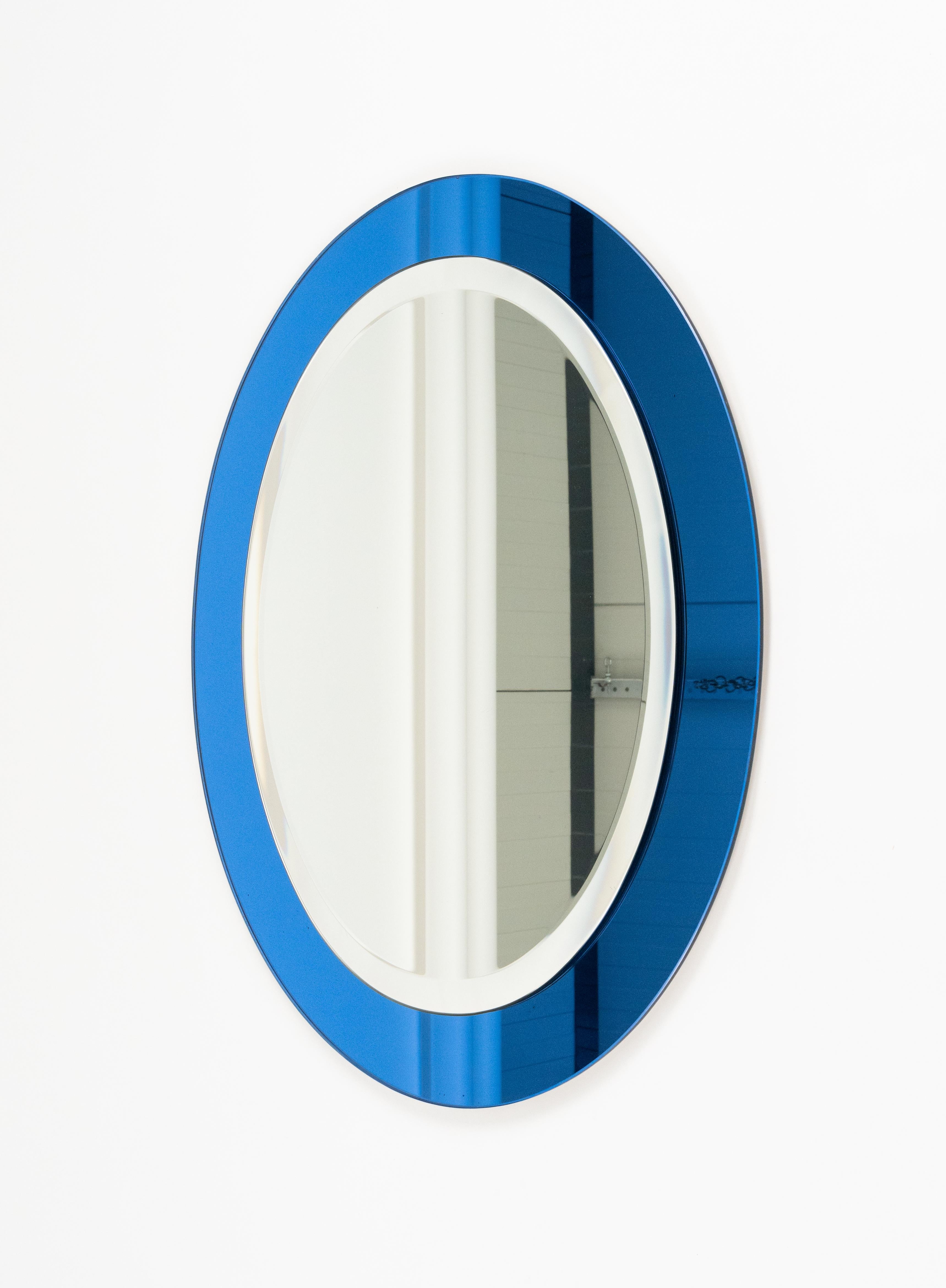 Midcentury Blue Oval Wall Mirror by Antonio Lupi for Cristal Luxor, Italy 1960s For Sale 2