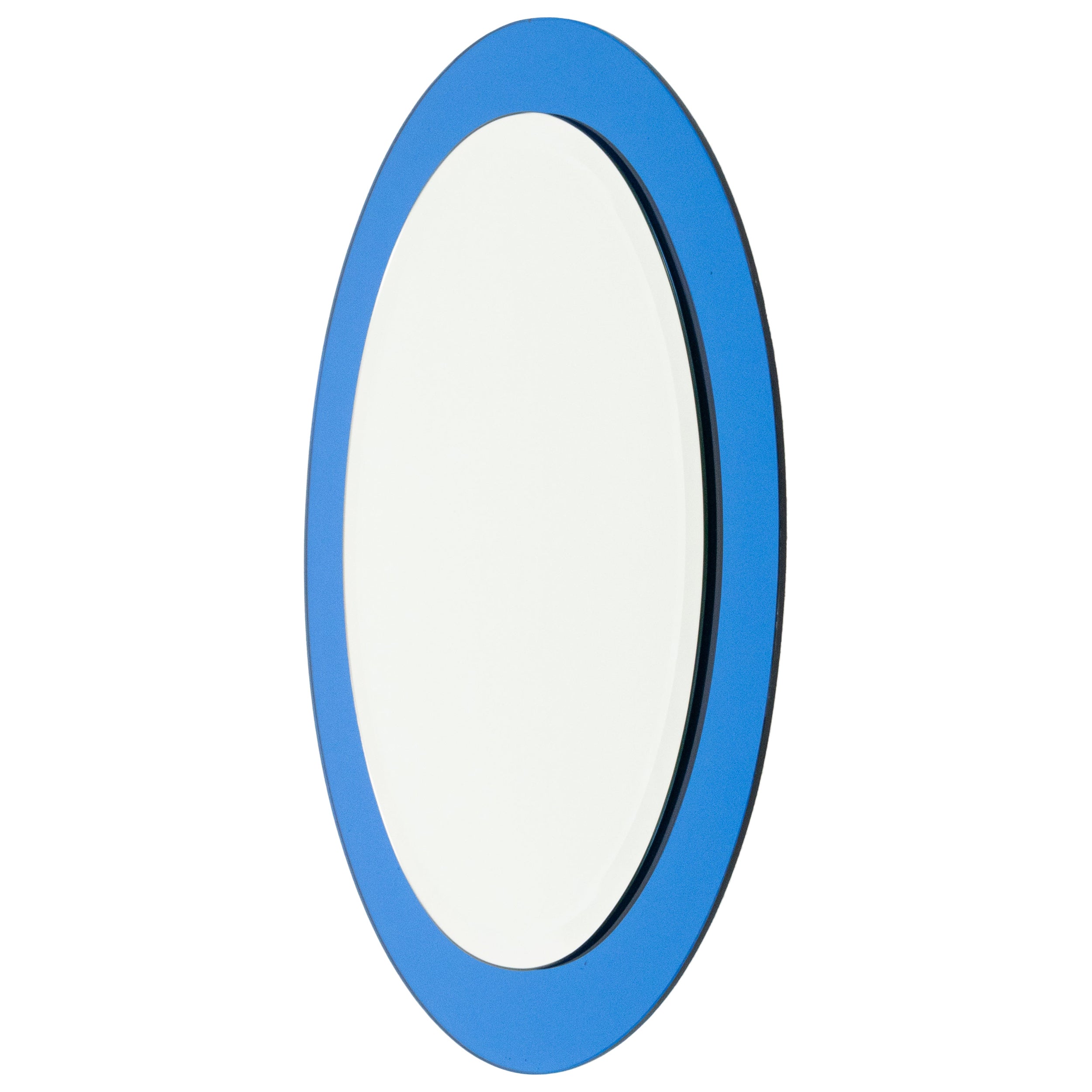 Miroir mural ovale bleu du milieu du siècle dernier par Antonio Lupi pour Cristal Luxor, Italie, années 1960