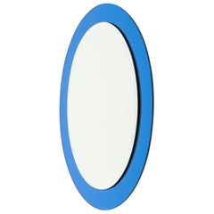 Espejo de pared ovalado azul de mediados de siglo de Antonio Lupi para Lupi Cristal Luxor, Italia Años 60