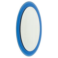 Vintage Midcentury Blue Oval Wall Mirror by Antonio Lupi for Cristal Luxor, Italy 1960s