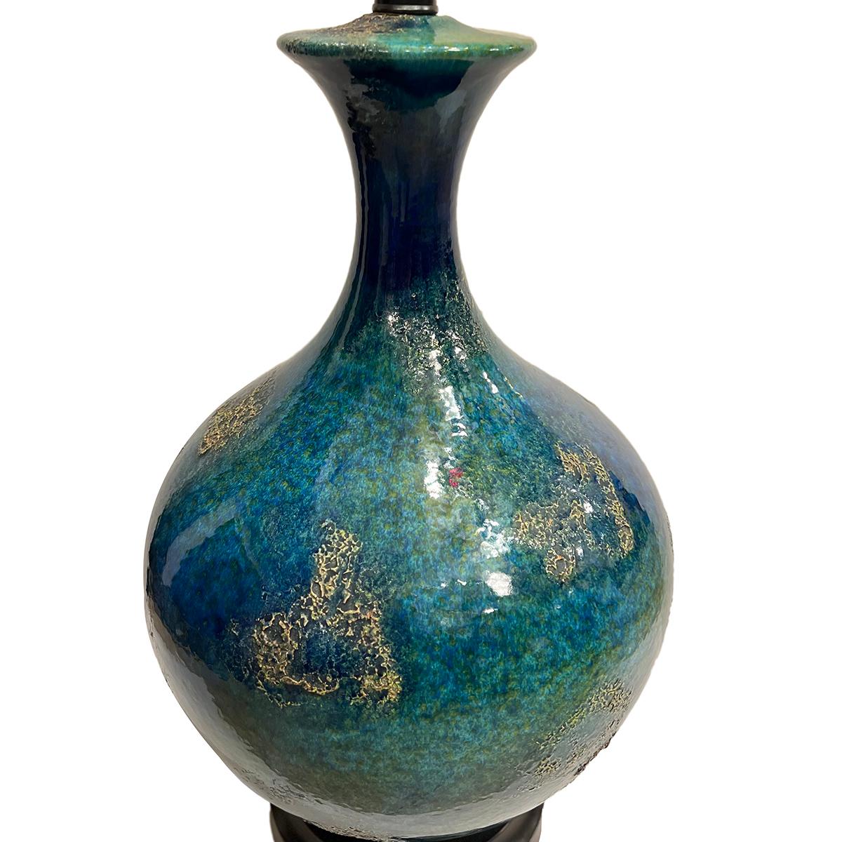Italian Mid-Century Blue Porcelain Lamp For Sale