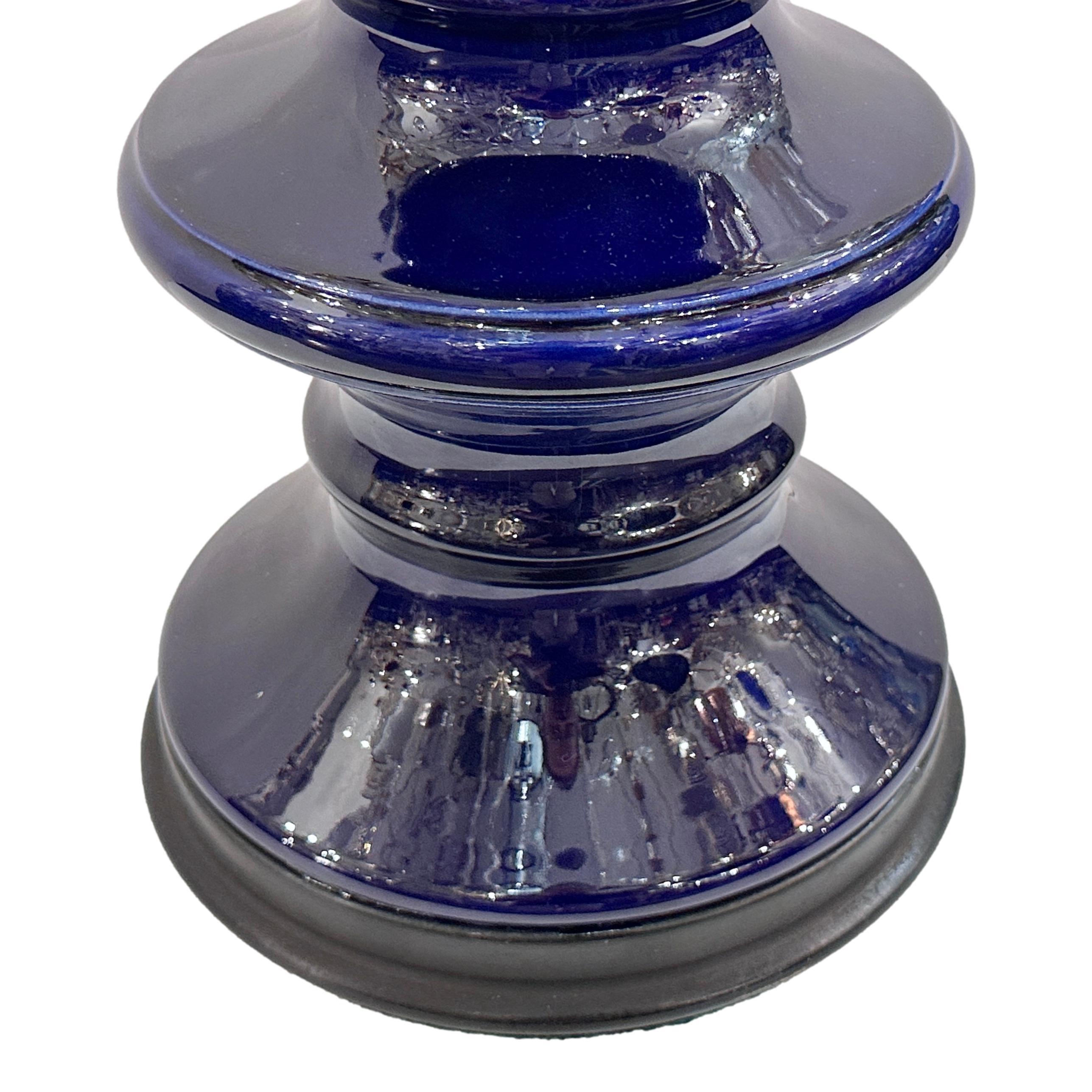 Italian Midcentury Blue Porcelain Lamp  For Sale