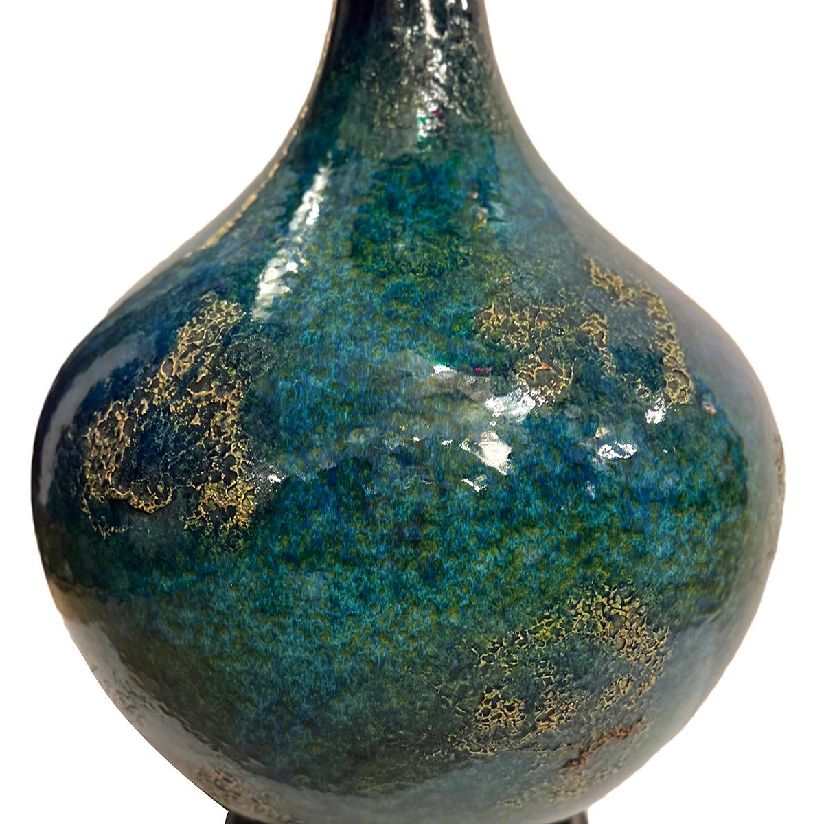 Mid-20th Century Mid-Century Blue Porcelain Lamp For Sale