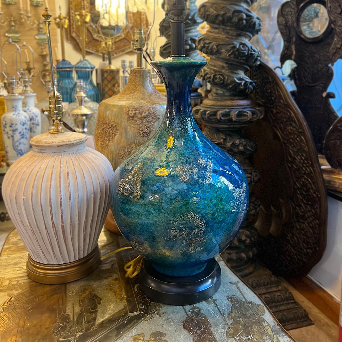 Mid-Century Blue Porcelain Lamp For Sale 1