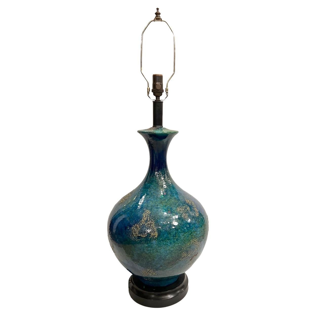Mid-Century Blue Porcelain Lamp For Sale