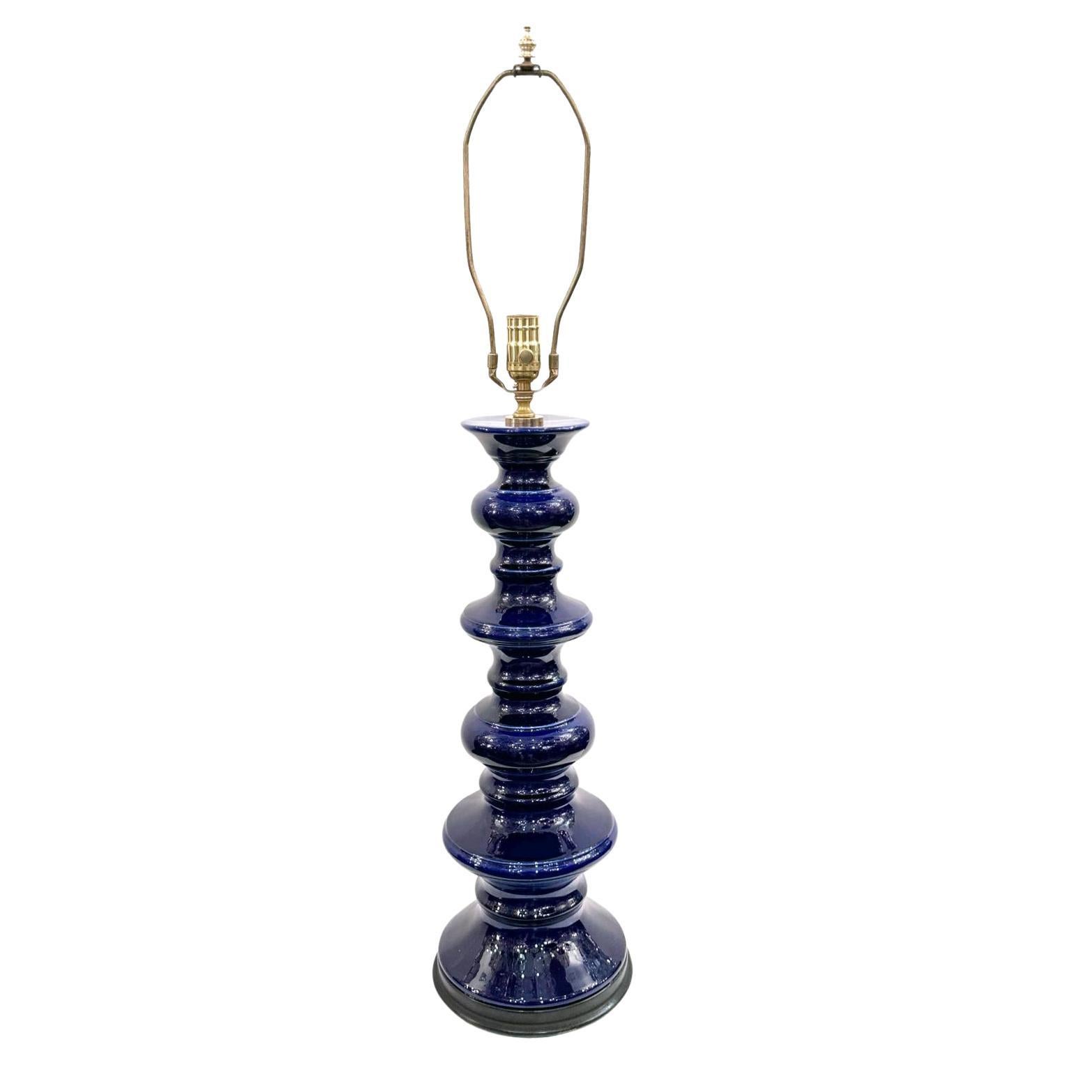 Midcentury Blue Porcelain Lamp  For Sale