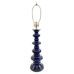 Vintage Midcentury Blue Porcelain Lamp 