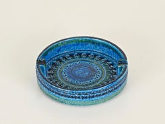 Midcentury "Blue Rimini" Ceramic Ashtray by Aldo Londi for Bitossi, Italy, 1960s