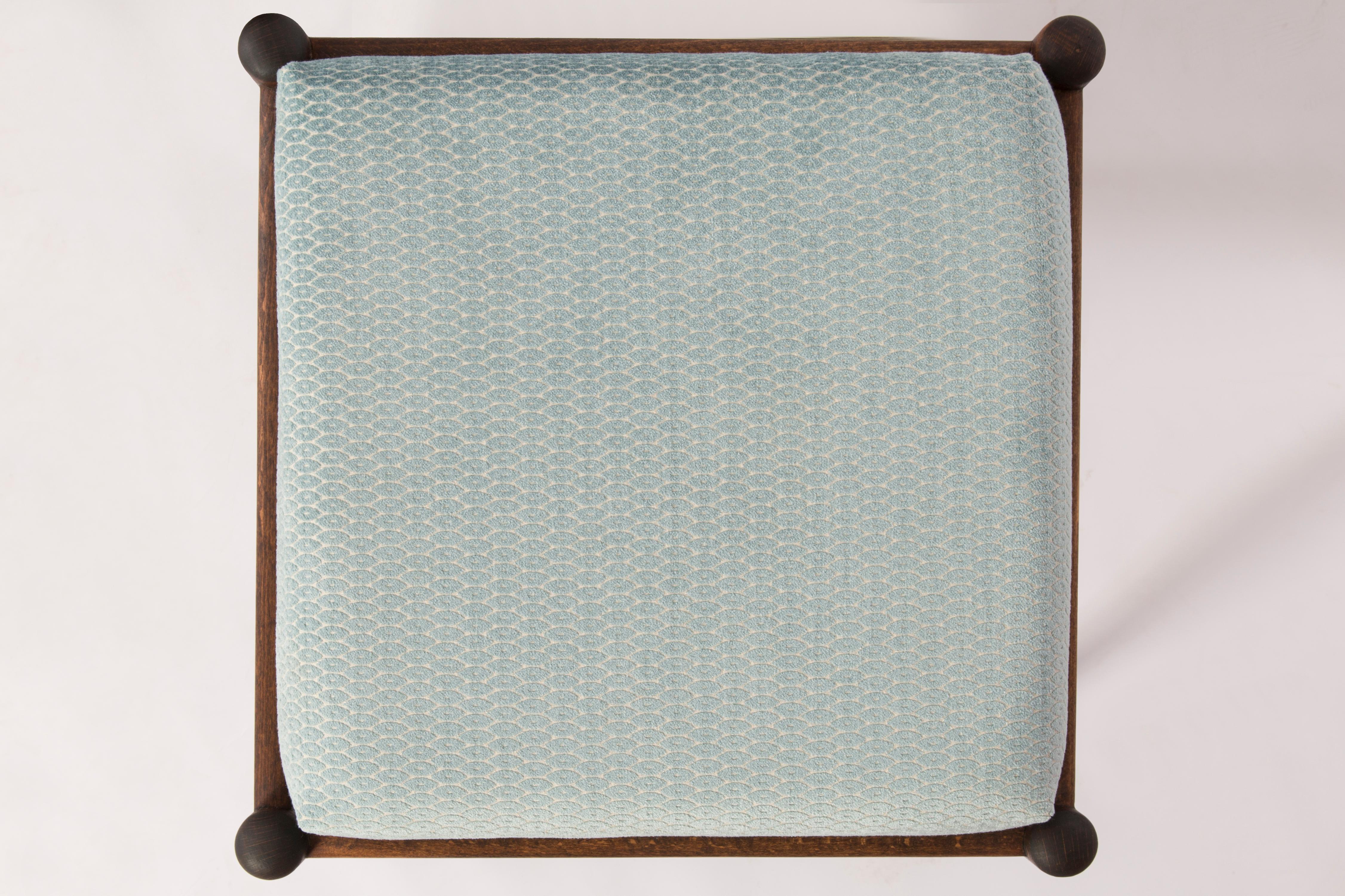 Midcentury Blue Velvet Armchair with Stool, Zenon Baczyk, 1960s For Sale 4