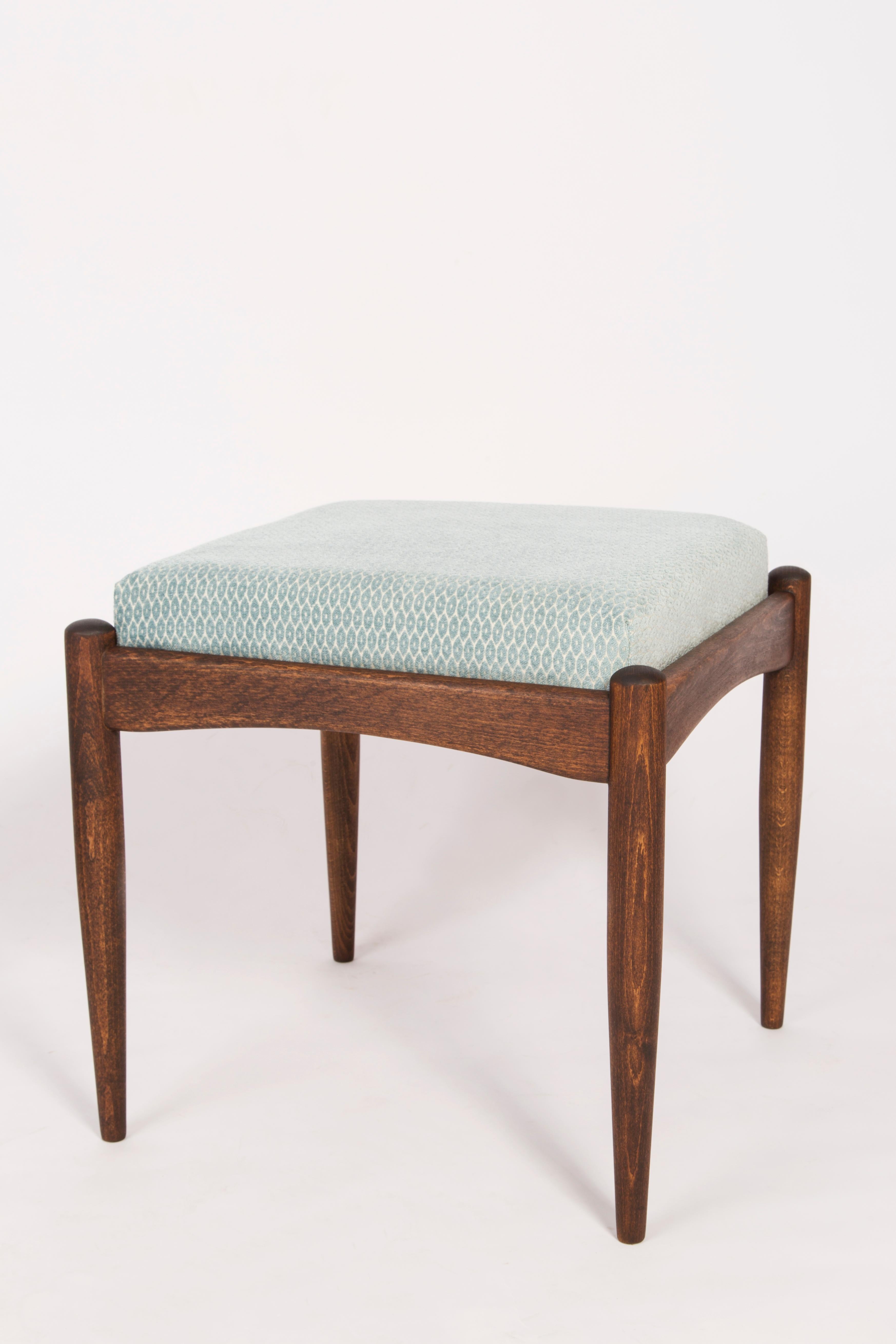 Midcentury Blue Velvet Armchair with Stool, Zenon Baczyk, 1960s For Sale 6