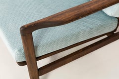 Midcentury Blue Velvet Armchair with Stool, Zenon Baczyk, 1960s