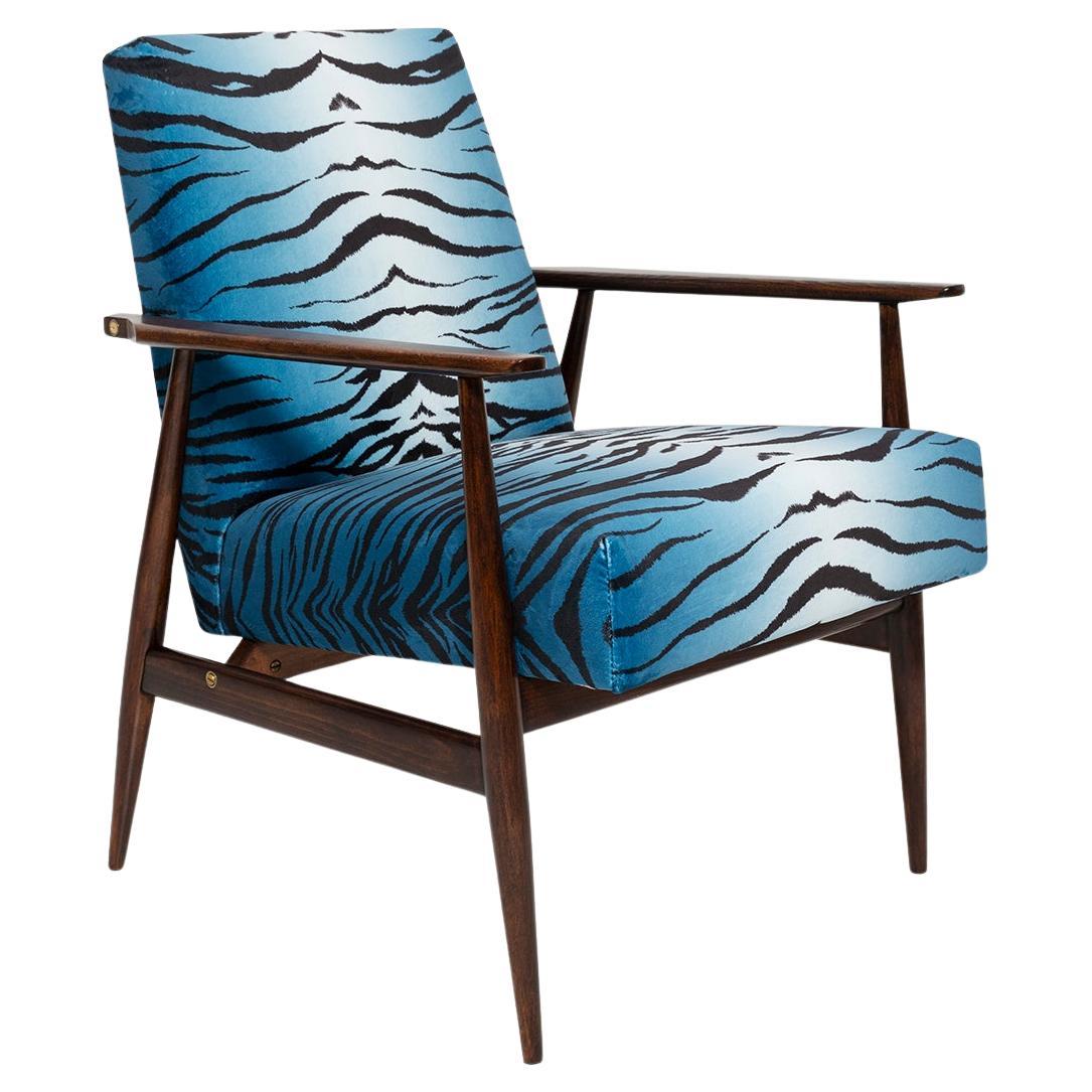 Mid-Century Blue Zebra Print Velvet Dante Armchair, H. Lis, 1960s For Sale