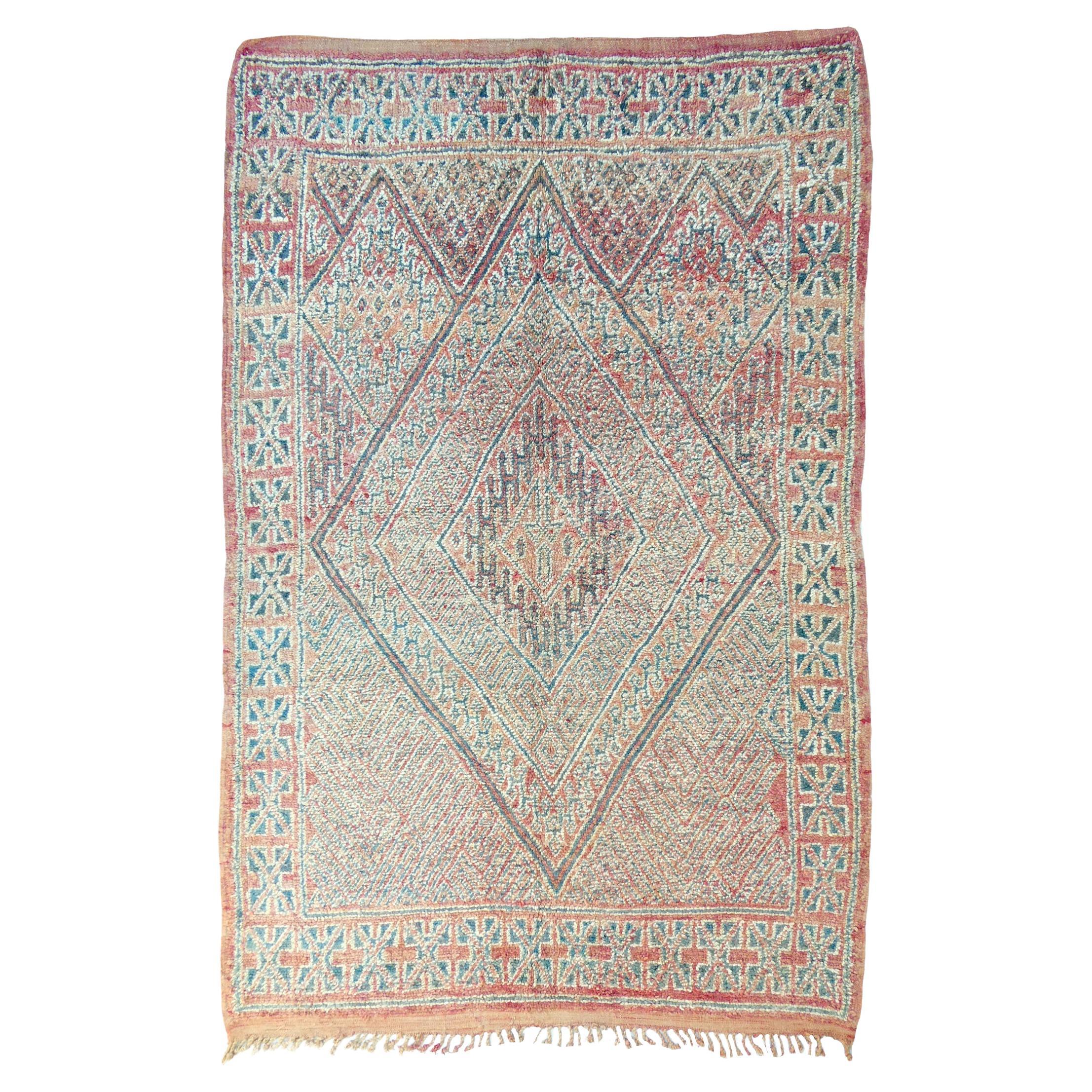 Midcentury Blush Pink Moroccan Beni Mguild Rug 6' x 8'10