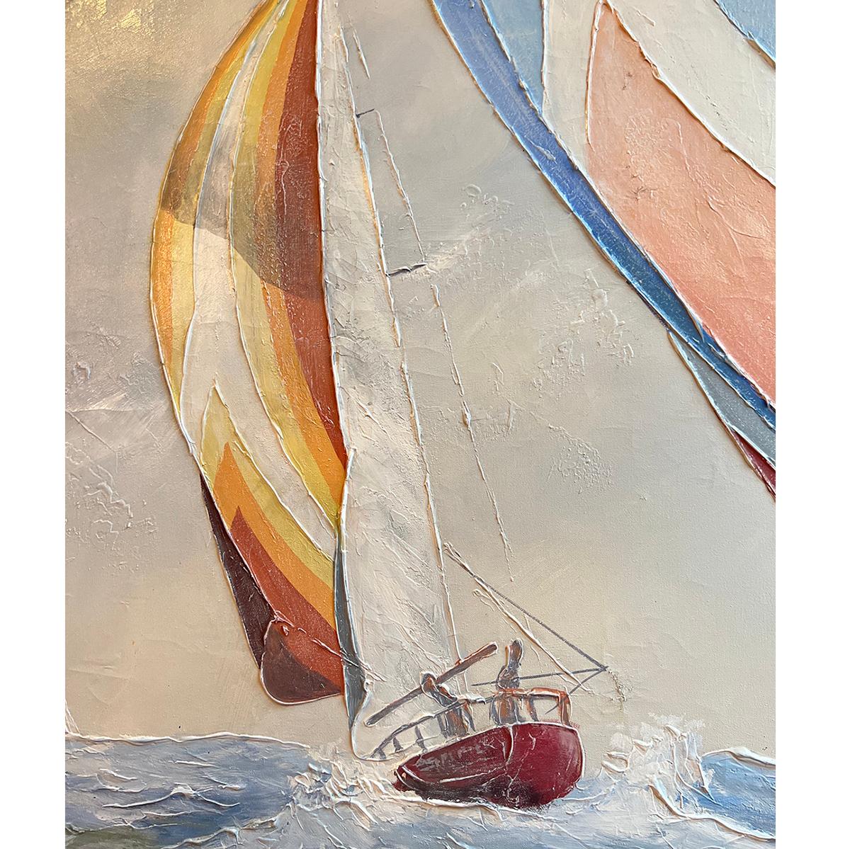 A circa 1960's Italian boat painting with silver frame.

Measurements:
Height:50.5