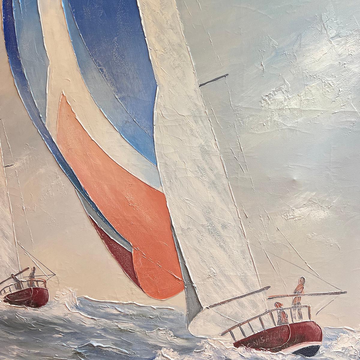 Midcentury Boat Painting In Good Condition For Sale In New York, NY