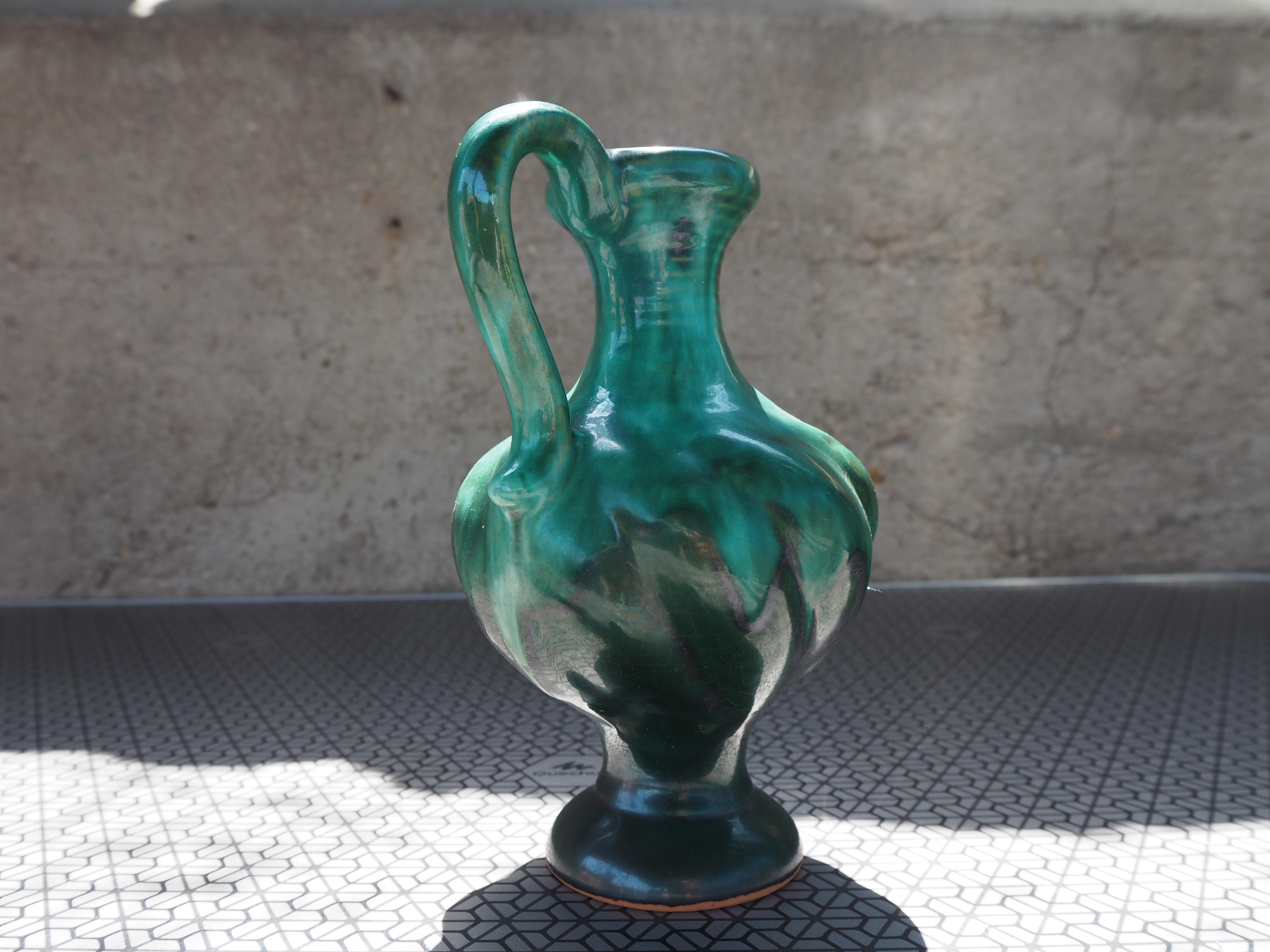 Wood Midcentury Bohemia Glazed Ceramic Vase, 1960s For Sale