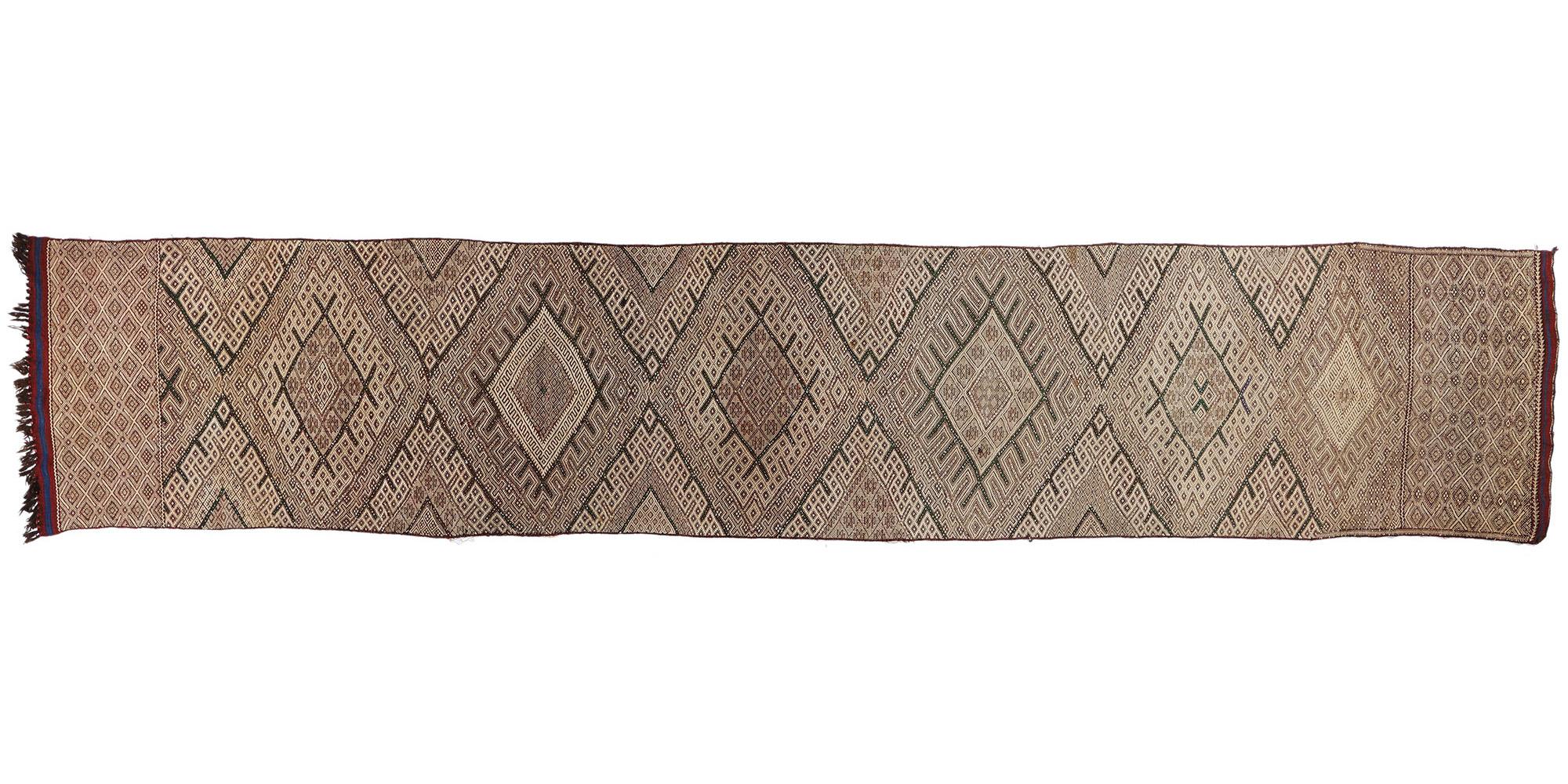 Midcentury Bohemian Vintage Moroccan Zemmour Kilim Berber Rug, 03'04 x 17'06 For Sale 2