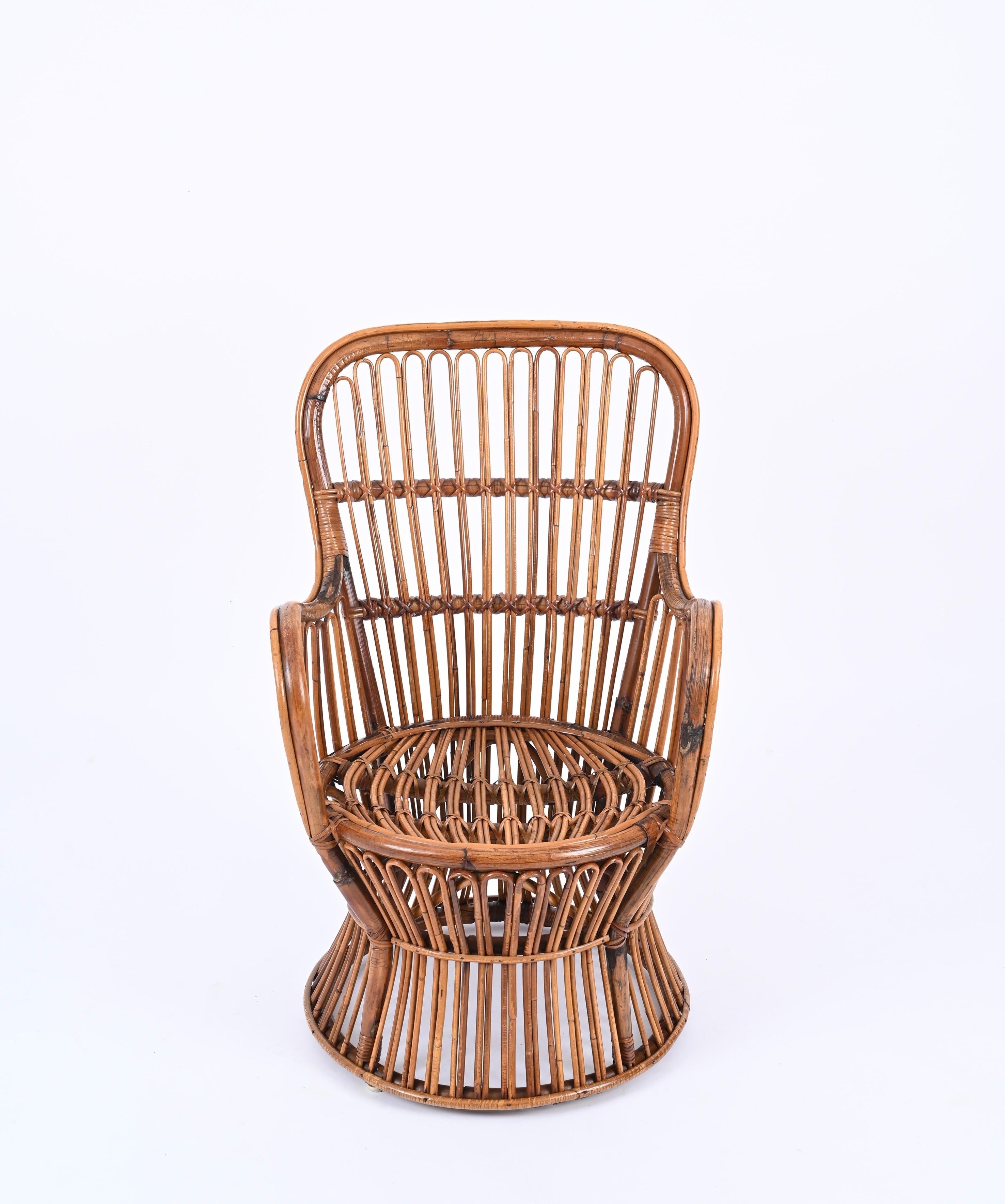 Midcentury Bonacina Sessel aus Rattan, Italien 1960er (Moderne der Mitte des Jahrhunderts) im Angebot