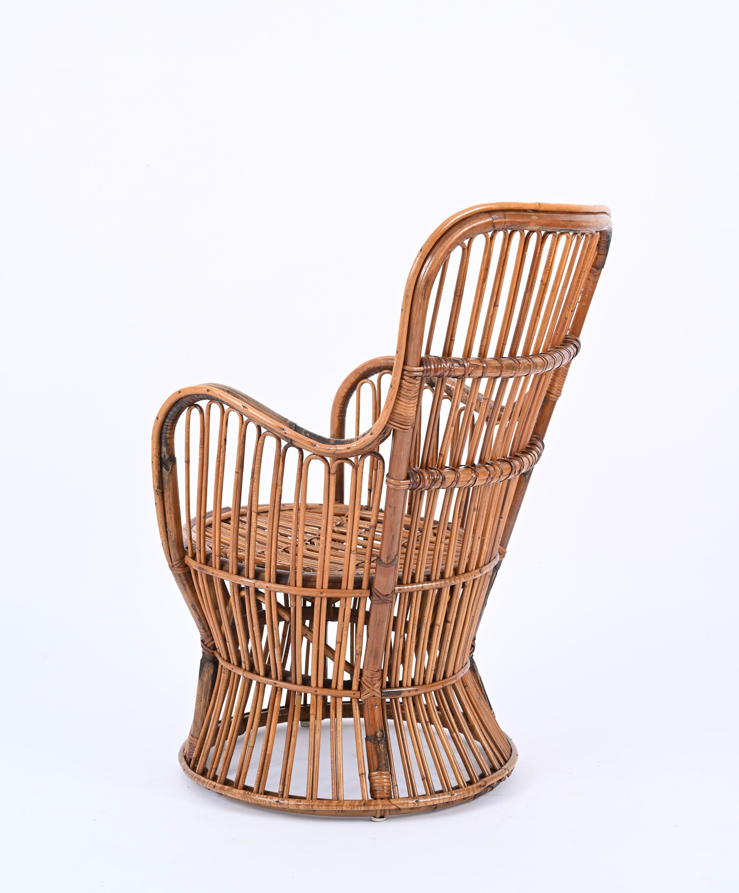 Midcentury Bonacina Armachair in Rattan, Italy 1960s In Good Condition For Sale In Roma, IT