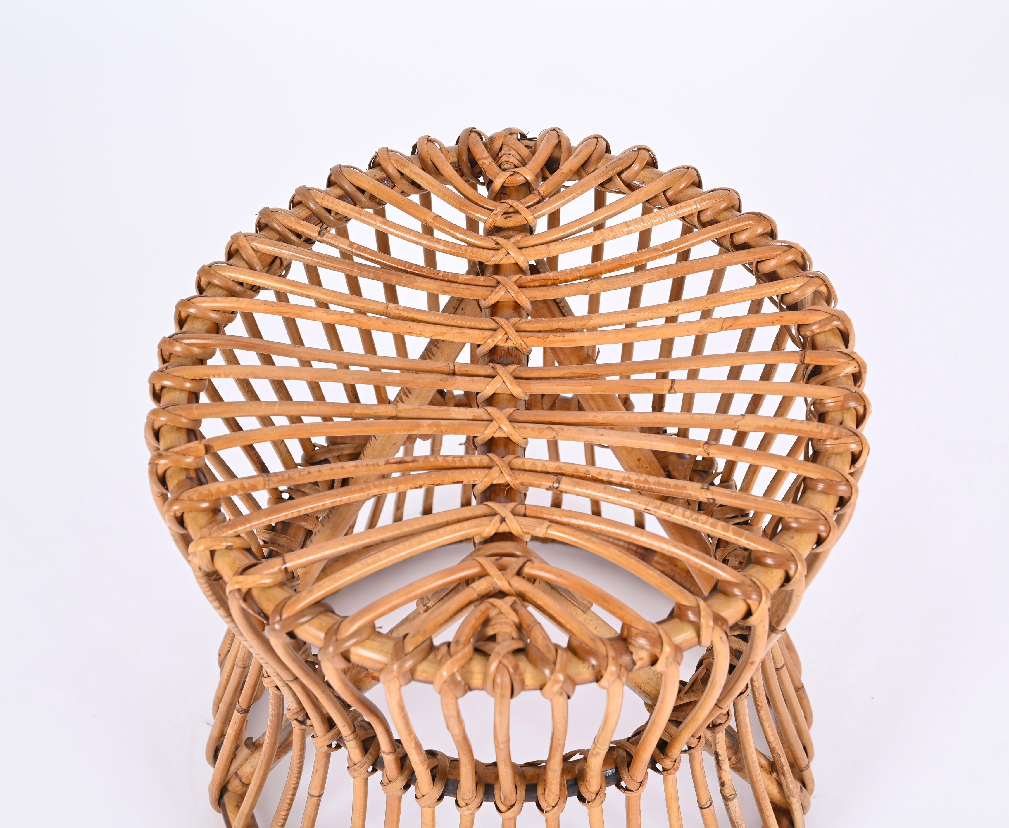 Midcentury Bonacina Rattan Italian Pouf Stool, Italy, 1960s For Sale 6