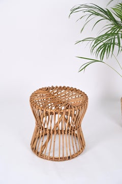 Italienischer Pouf-Hocker aus Rattan von Bonacina, Italien, 1960er Jahre