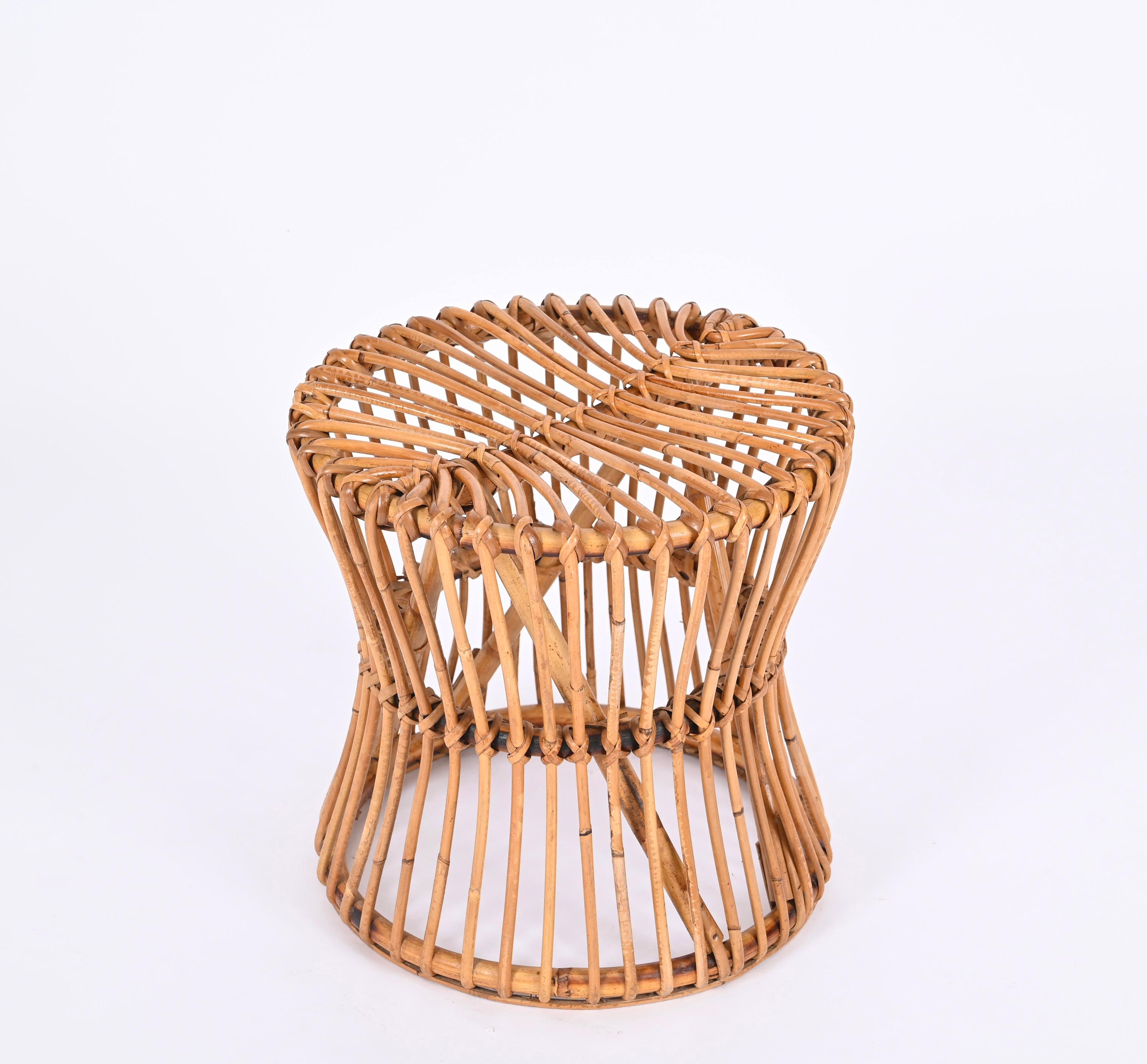 Midcentury Bonacina Rattan Italian Pouf Stool, Italy, 1960s For Sale 3