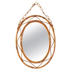 Midcentury Bonacina Oval Bamboo and Wicker Mirror, Italy, 1960s