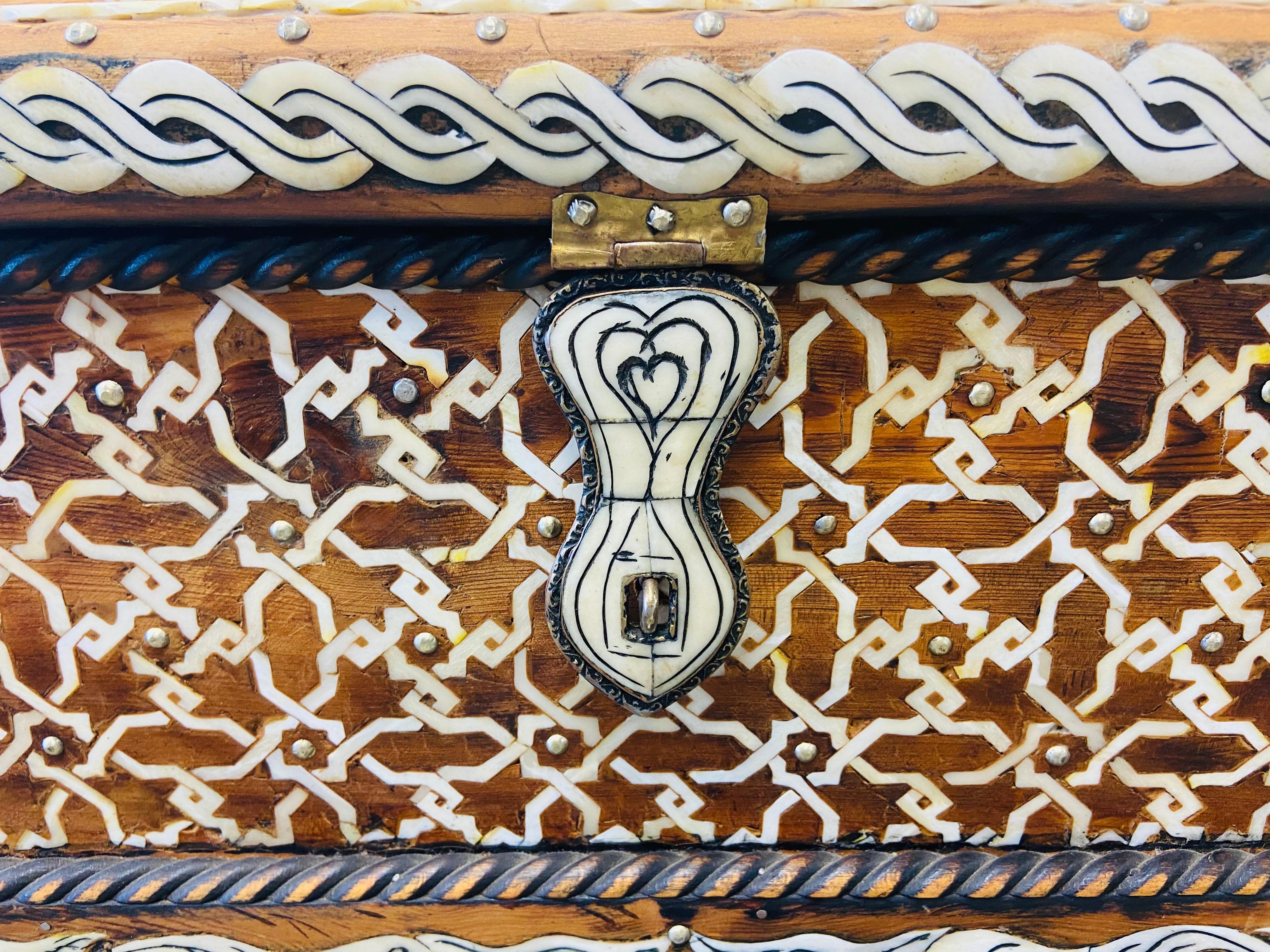 Moorish Midcentury Bone Inlaid Chest Box or Jewelry Casket For Sale