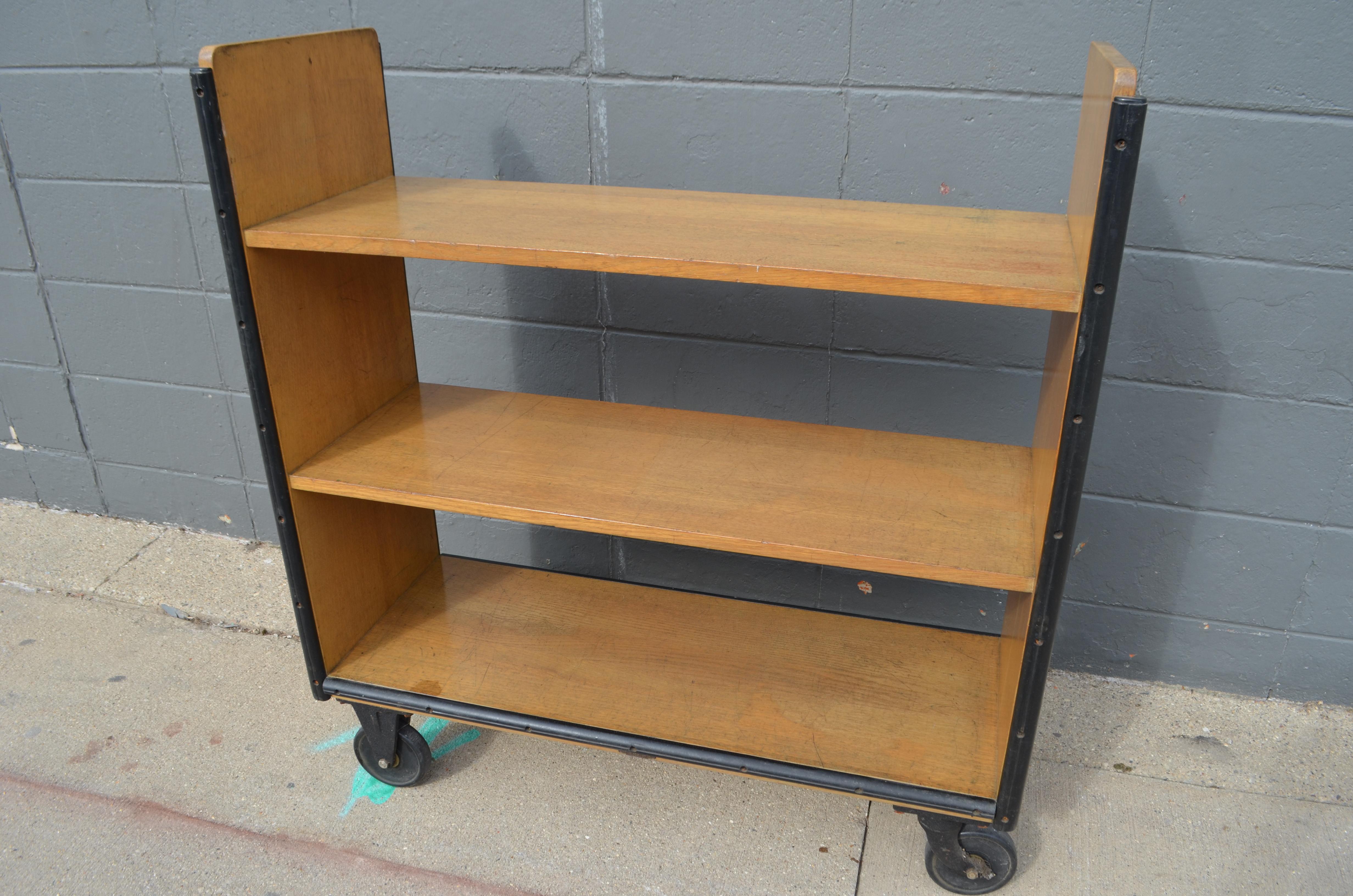 Midcentury Book Shelving Cart of Oak on Wheels from Midwestern Public Library 8