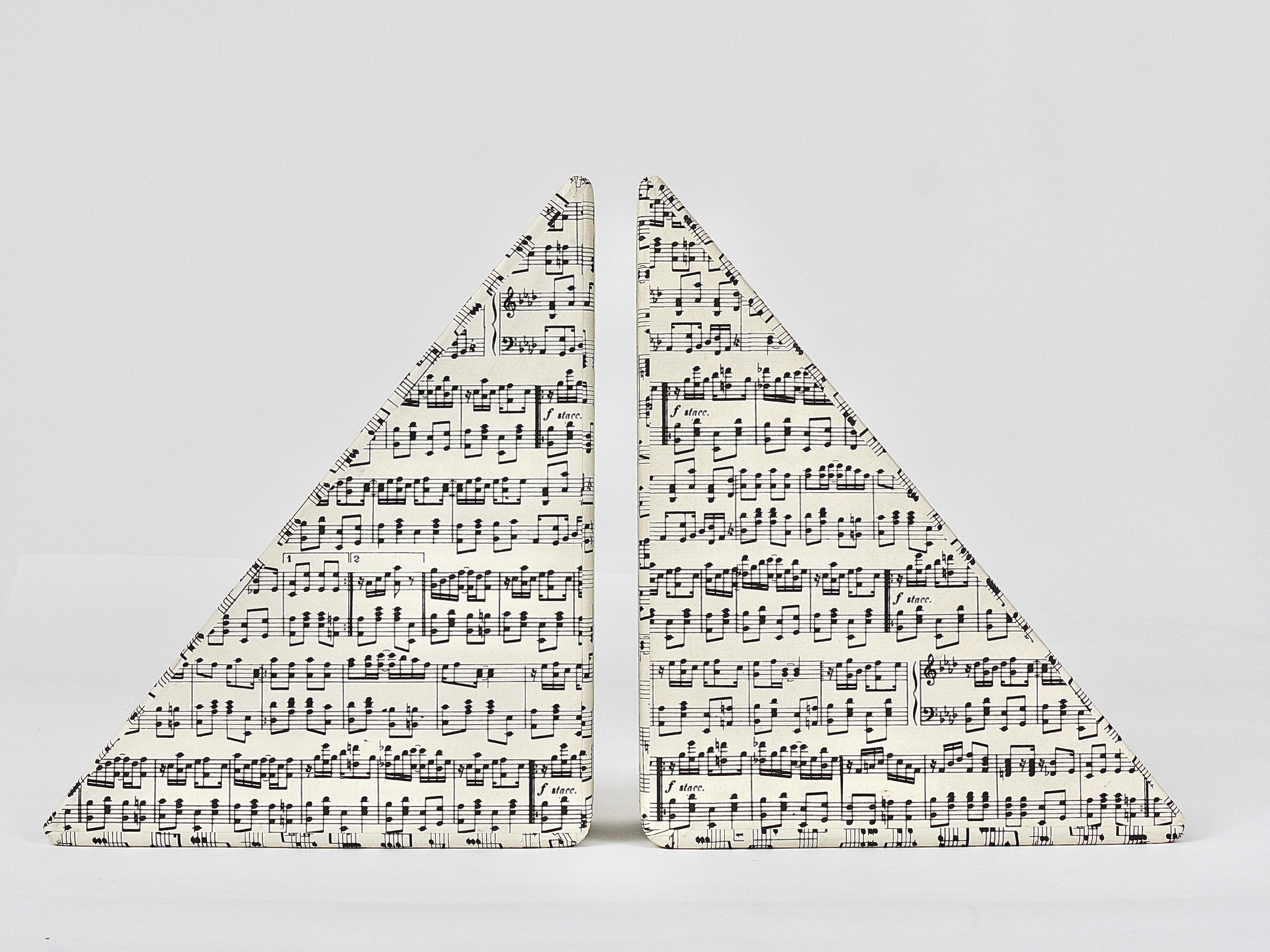 Midcentury Bookends with Music Sheet Pattern by Grafiche Tassotti & Figli, Italy For Sale 3