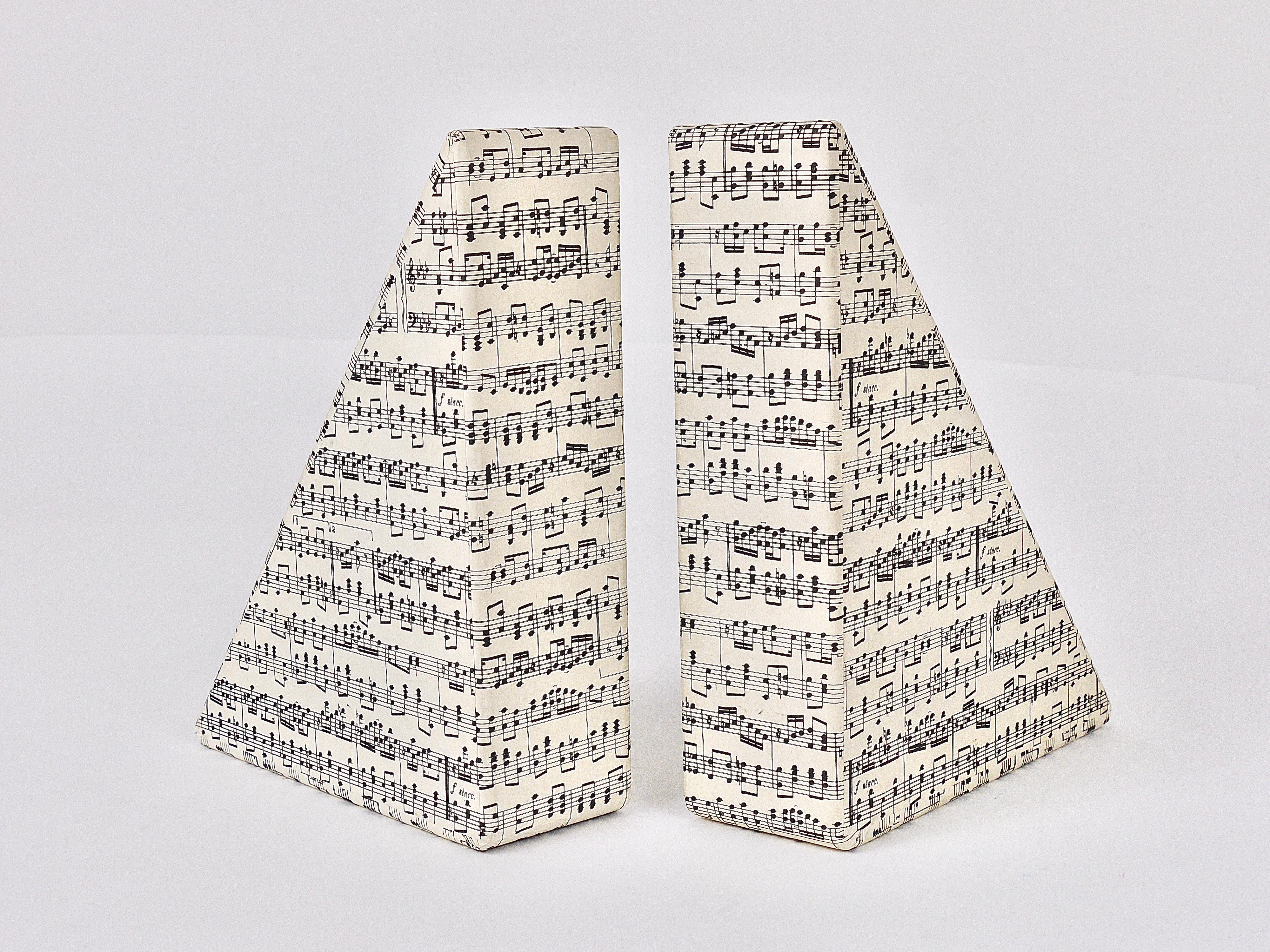 Mid-Century Modern Midcentury Bookends with Music Sheet Pattern by Grafiche Tassotti & Figli, Italy For Sale