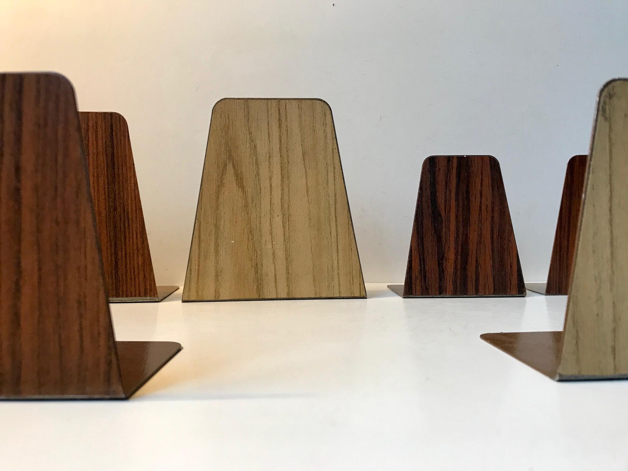Mid-Century Modern Midcentury Bookends with Teak, Oak & Rosewood Foil, 1960s, Set of 8