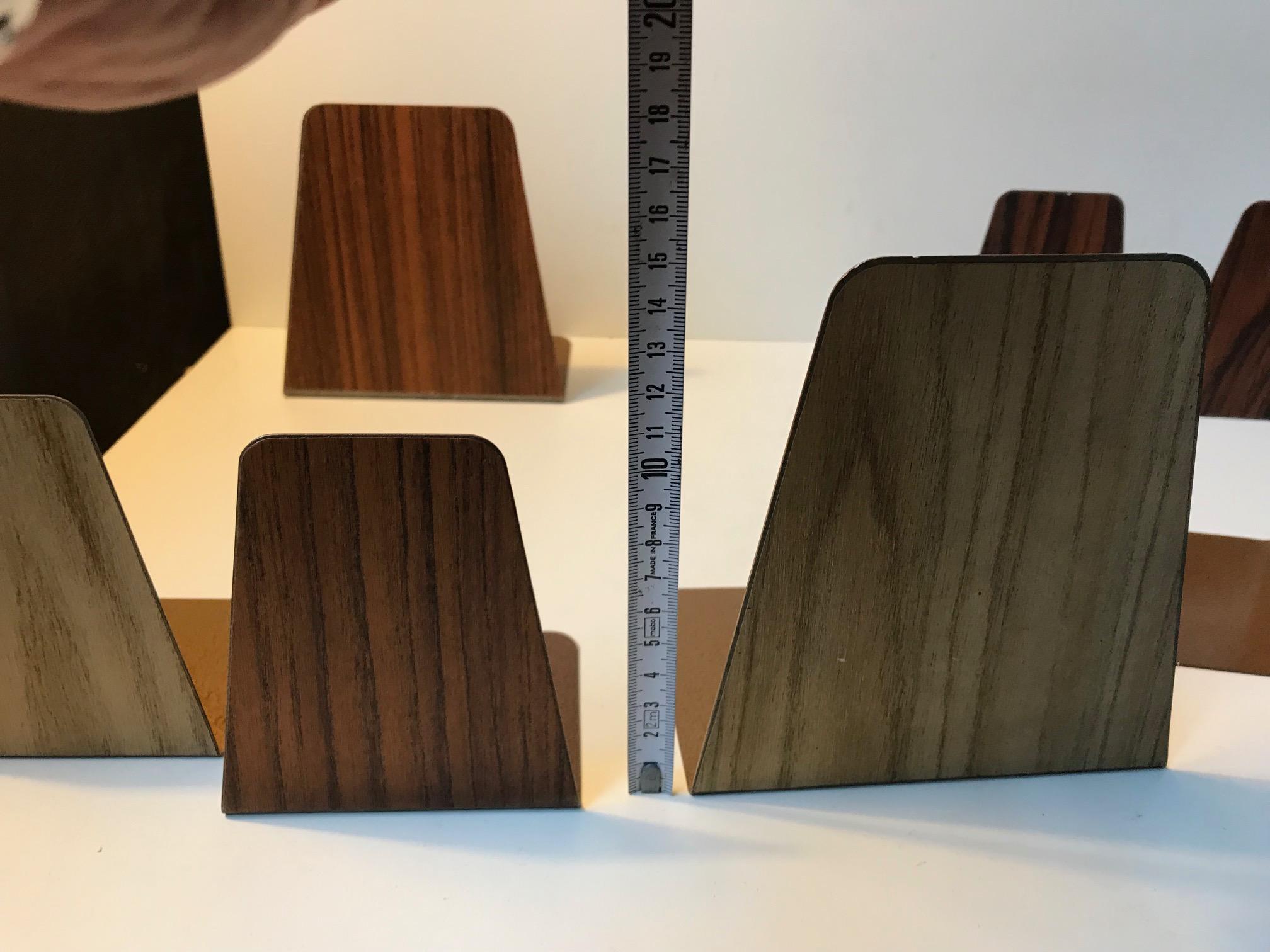 Mid-20th Century Midcentury Bookends with Teak, Oak & Rosewood Foil, 1960s, Set of 8