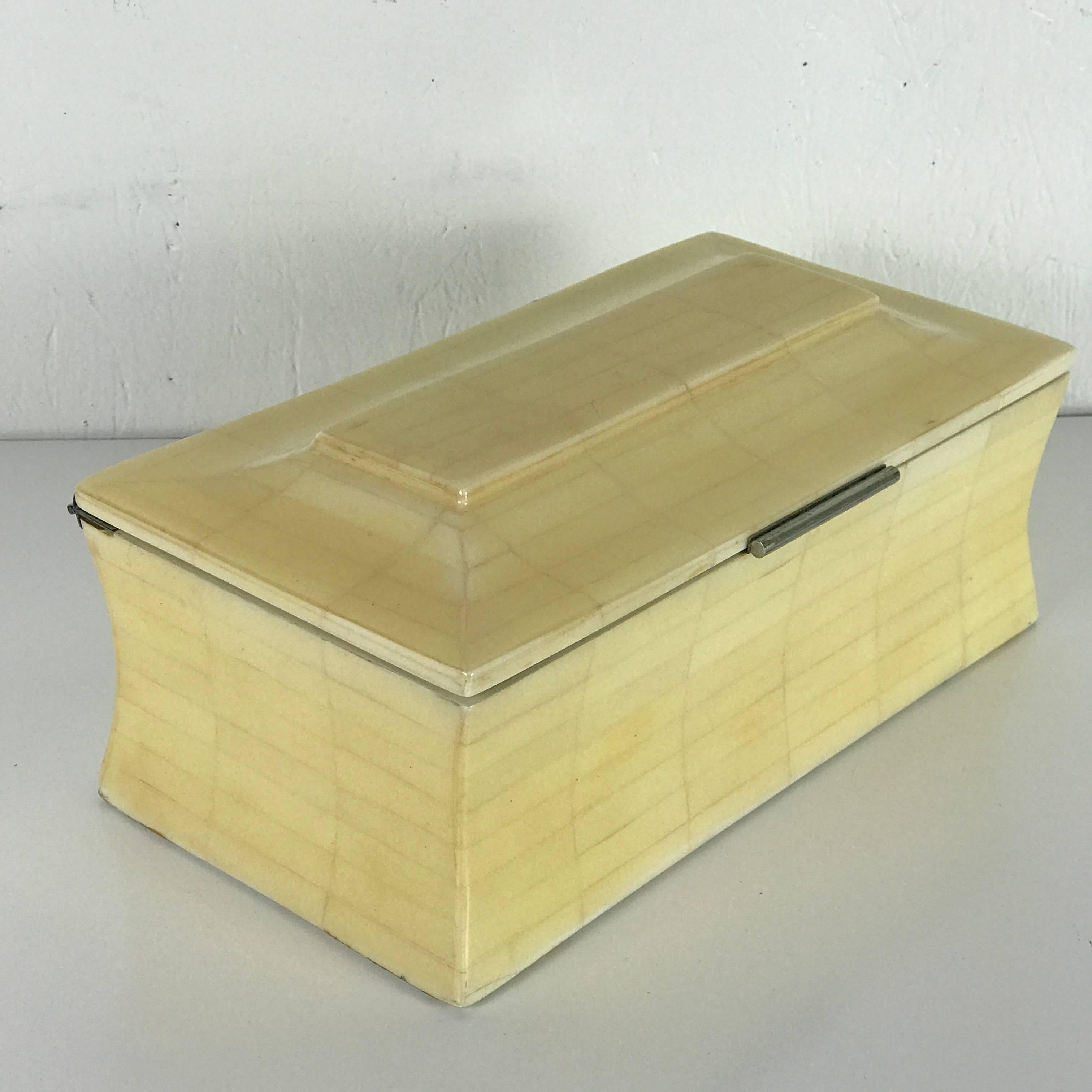 Silver Plate Midcentury Bookmatched Bone Table Box For Sale