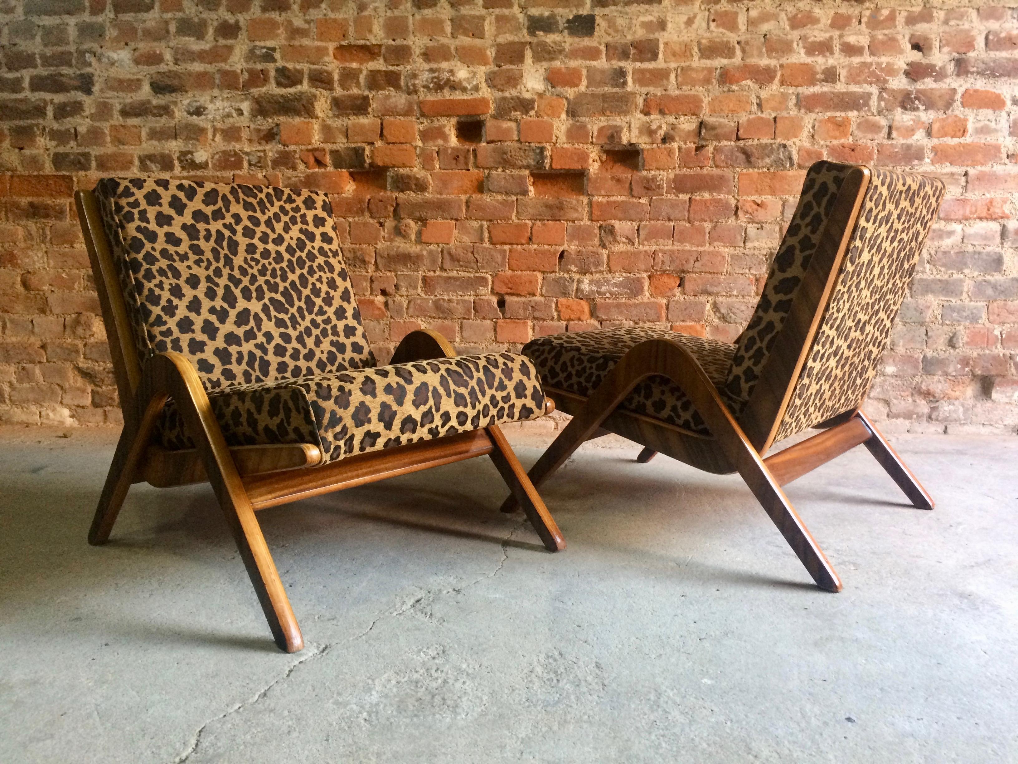 Midcentury Boomerang Chairs Pair by Neil Morris for Morris of Glasgow Walnut 4