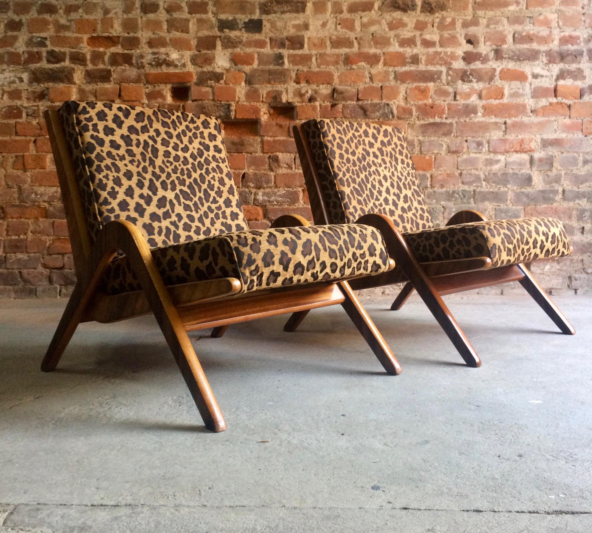 Midcentury Boomerang Chairs Pair by Neil Morris for Morris of Glasgow Walnut 6