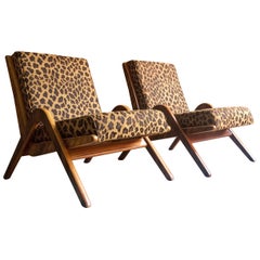 Midcentury Boomerang Chairs Pair by Neil Morris for Morris of Glasgow Walnut