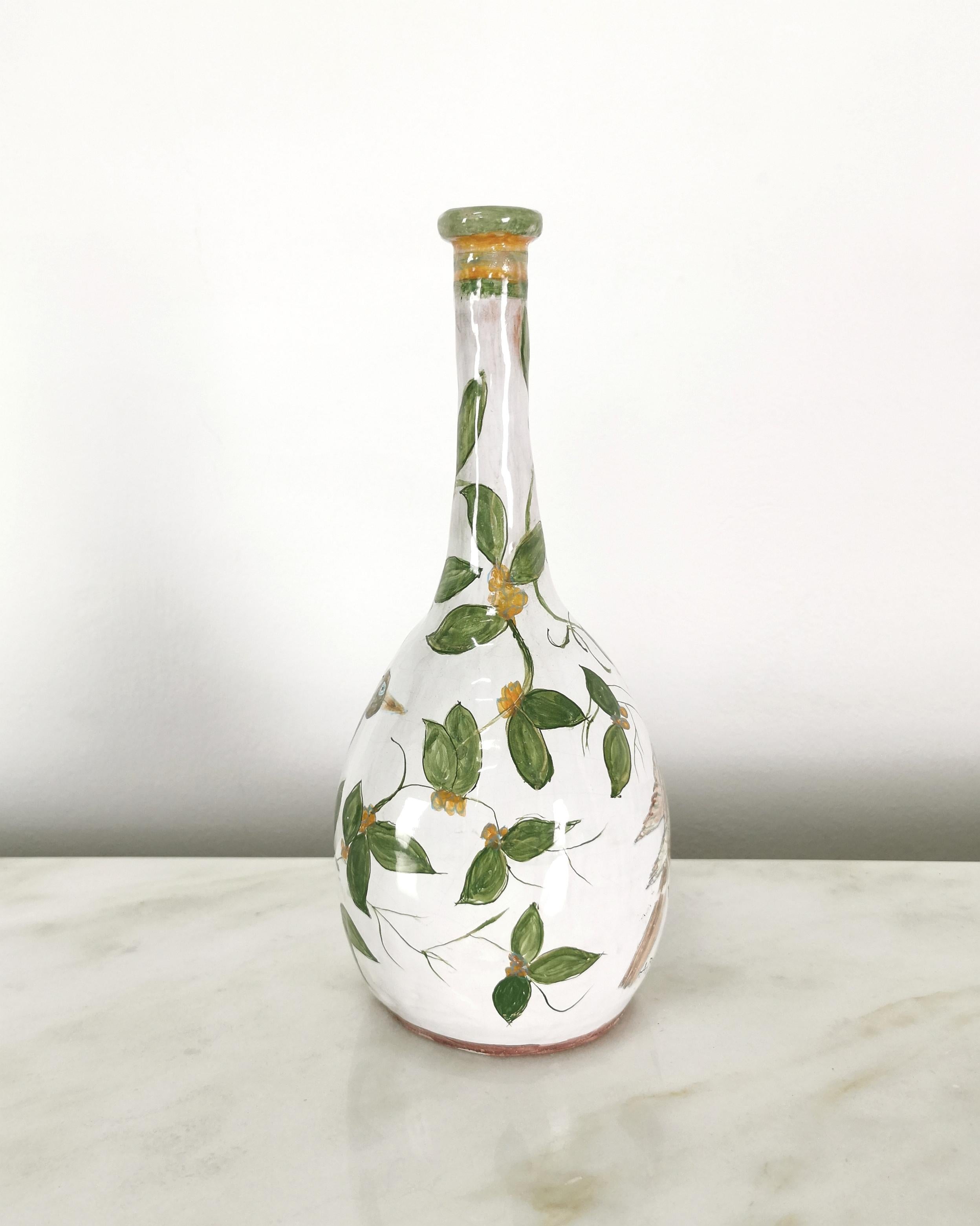 Midcentury Bottle Vase Enameled Ceramic Decorative Object Italian Design, 1970s For Sale 1