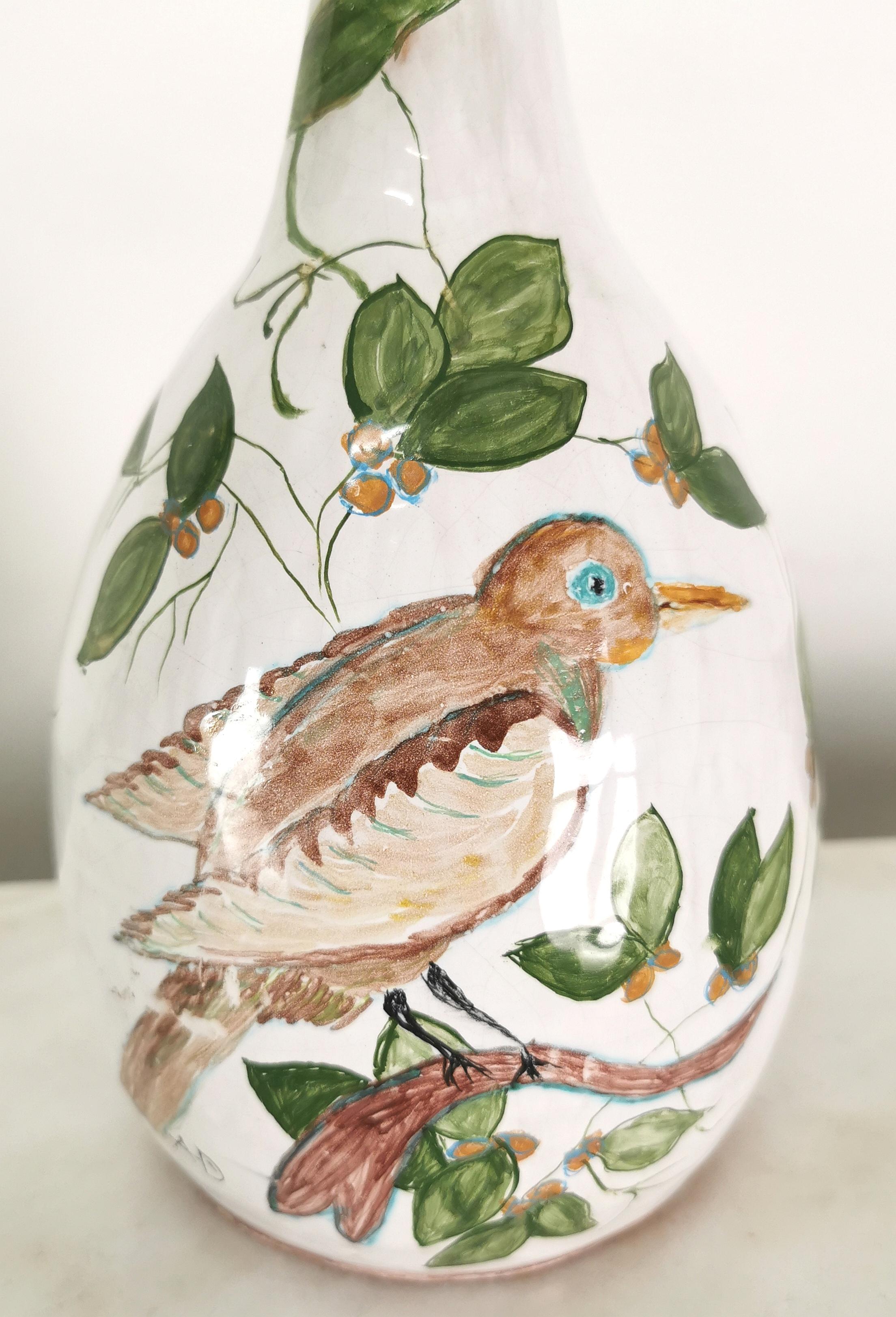 Midcentury Bottle Vase Enameled Ceramic Decorative Object Italian Design, 1970s For Sale 2